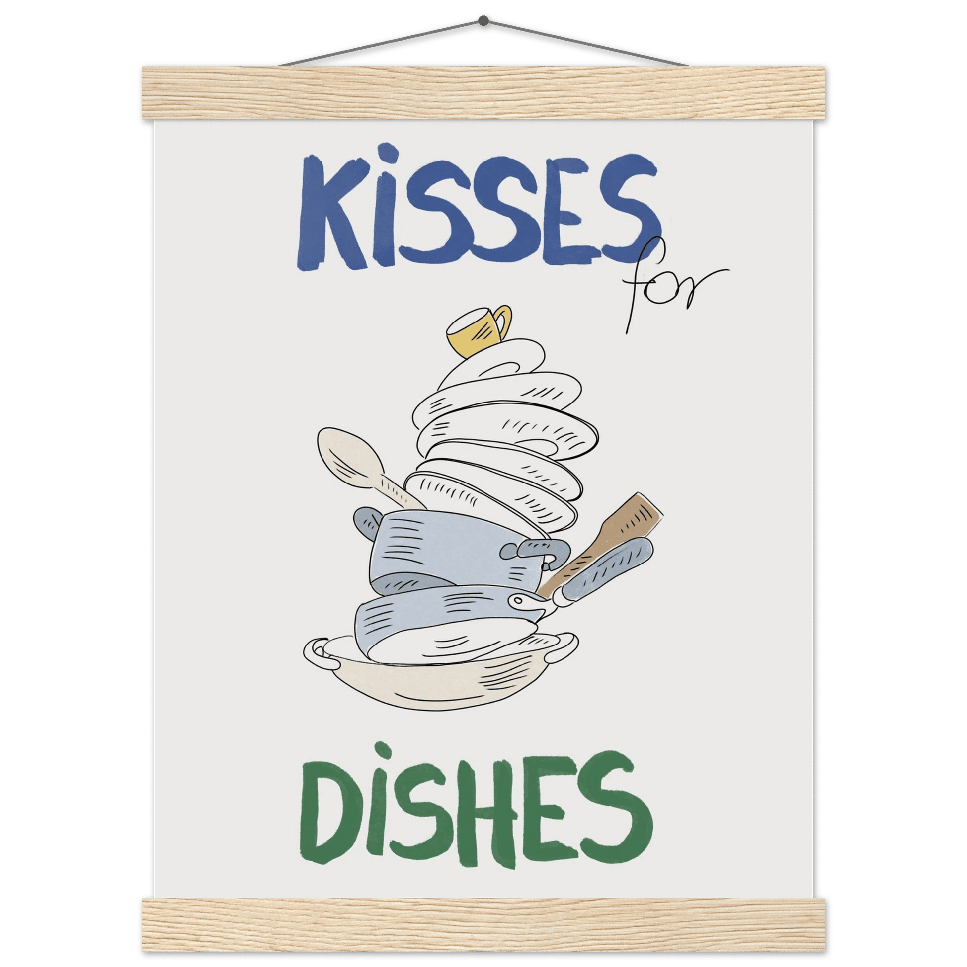 Kisses for Dishes Poster – Funny Kitchen Wall Art Print (Digital & Printed Options) - Evergreen Posters