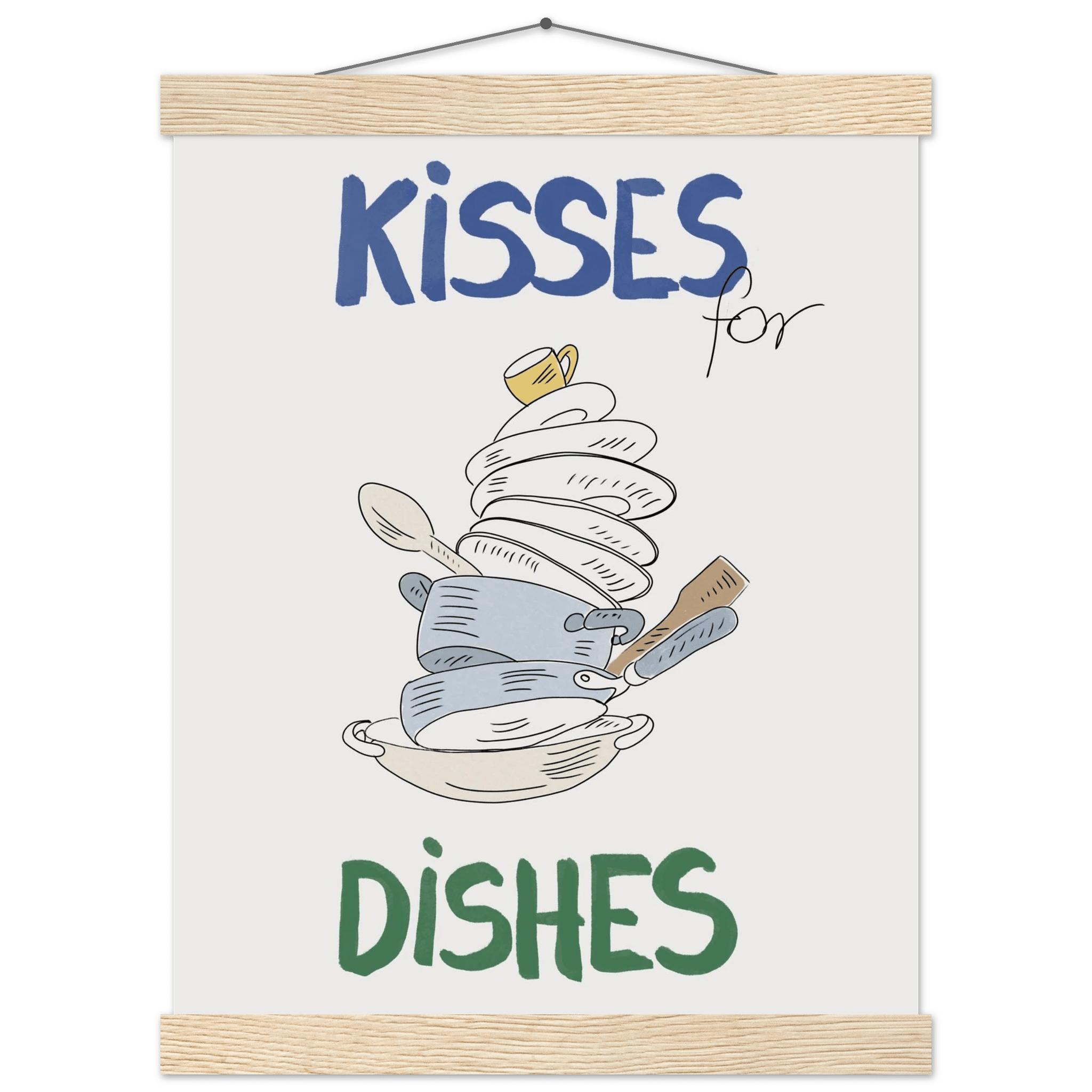 Kisses for Dishes Poster – Funny Kitchen Wall Art Print (Digital & Printed Options) - Evergreen Posters