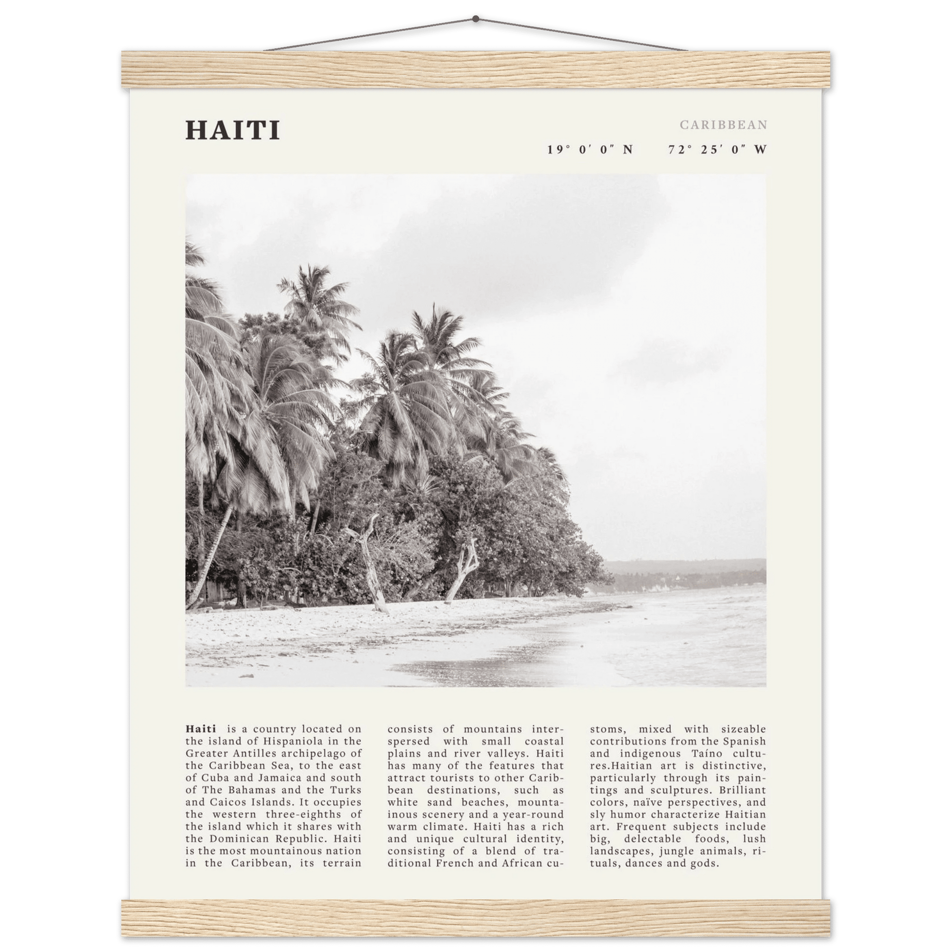 Haiti Poster | Black & White Caribbean Beach Wall Art | Tropical Travel Print - Evergreen Posters