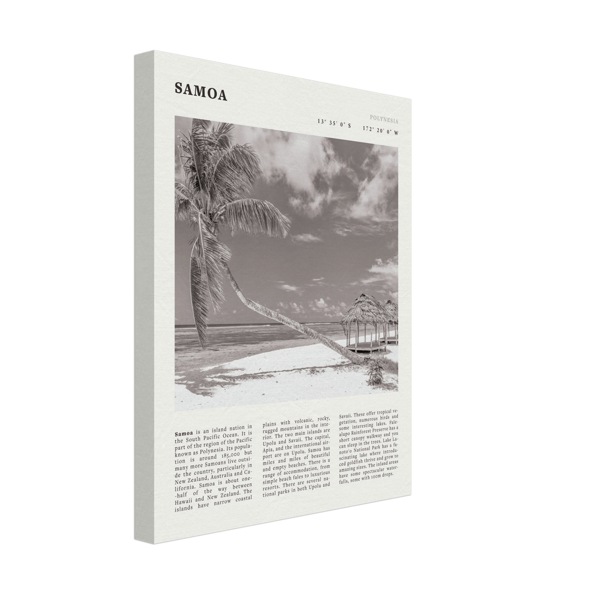 Samoa Poster | Black & White South Pacific Beach Wall Art | Polynesia Travel Print - Evergreen Posters