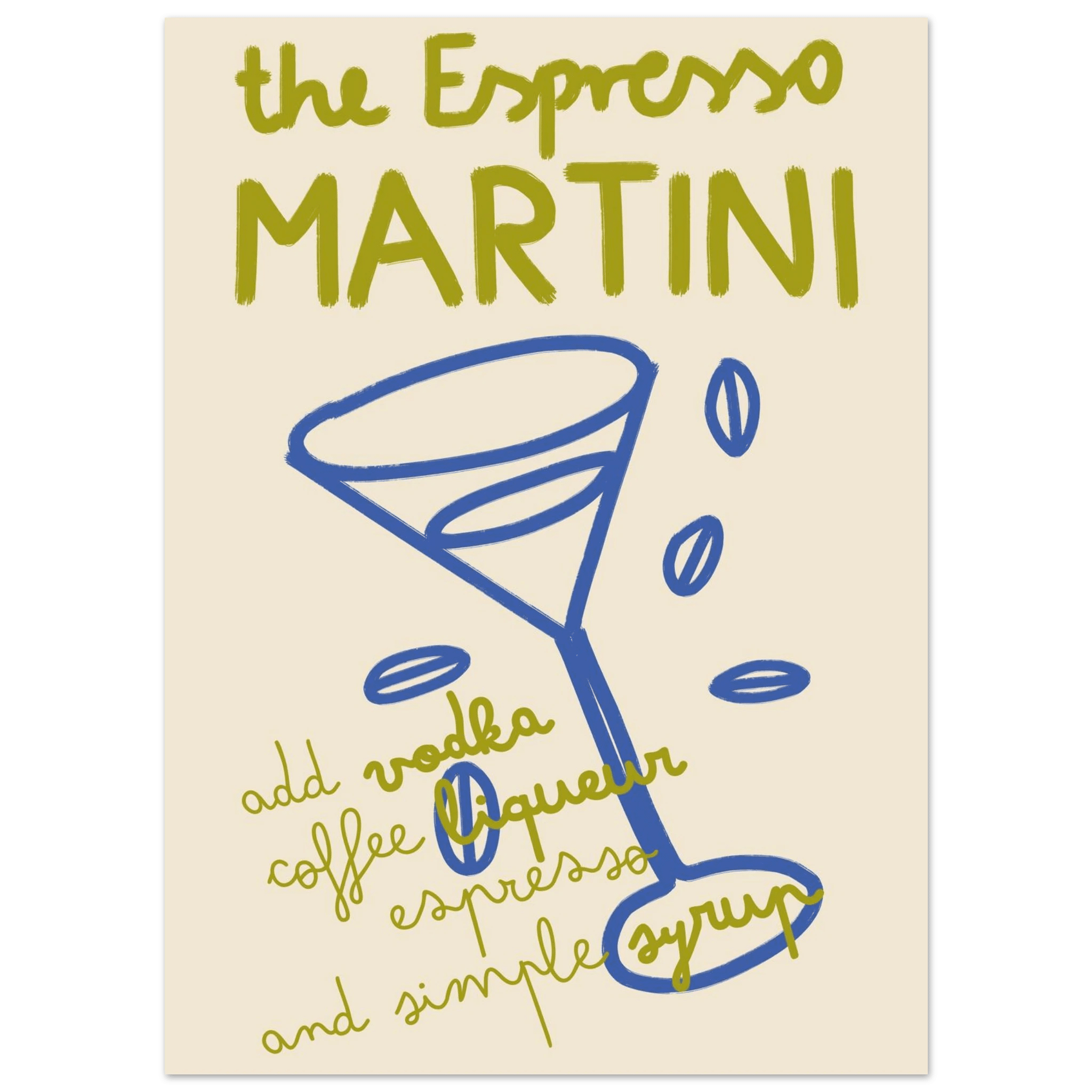 Espresso Martini Print | Cocktail Recipe Wall Art | Kitchen Bar Poster - Evergreen Posters