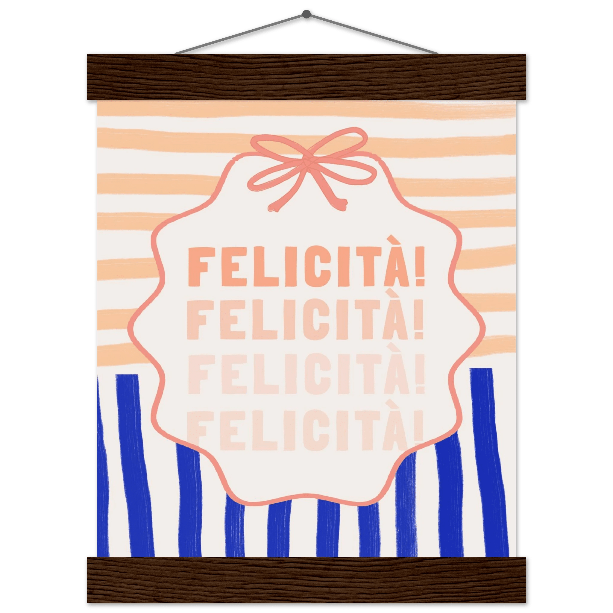 Felicità Italian Happiness Quote Print | Coquette Stripe Wall Art - Evergreen Posters