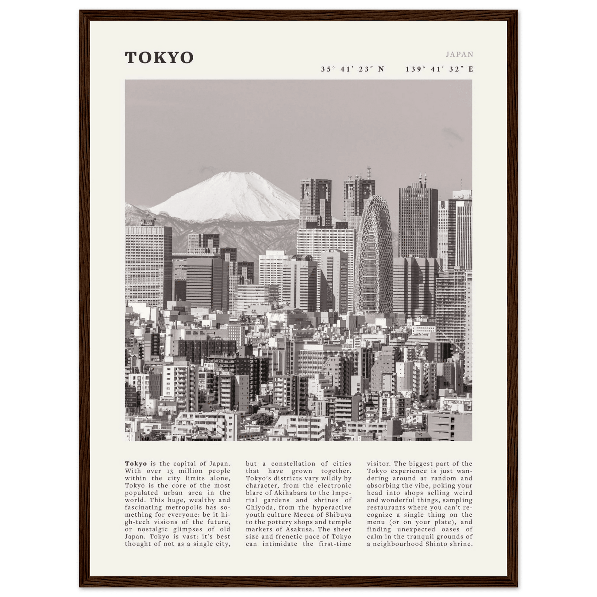 Tokyo Poster | Black & White Mount Fuji Skyline Wall Art | Japan Travel Print - Evergreen Posters