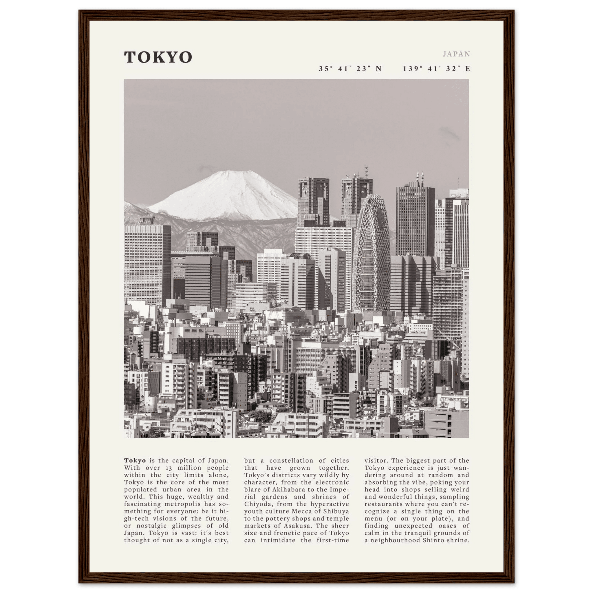 Tokyo Poster | Black & White Mount Fuji Skyline Wall Art | Japan Travel Print - Evergreen Posters