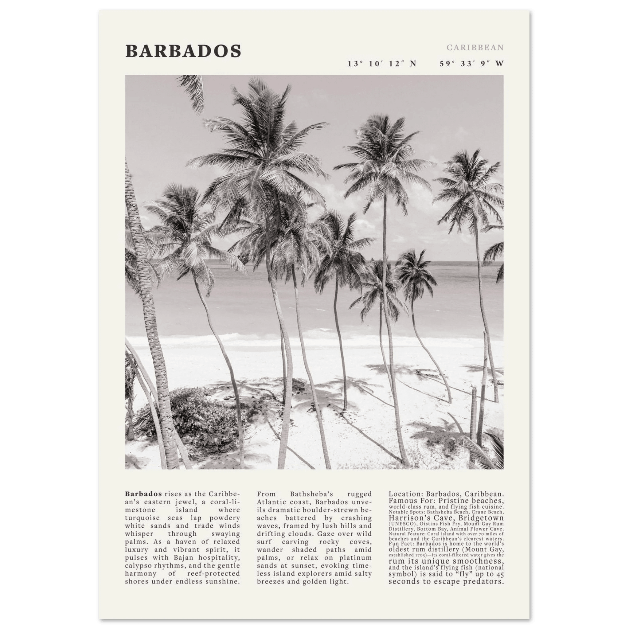 Barbados Poster Black and White – Vintage Caribbean Palm Beach Print (Digital & Printed Options) - Evergreen Posters