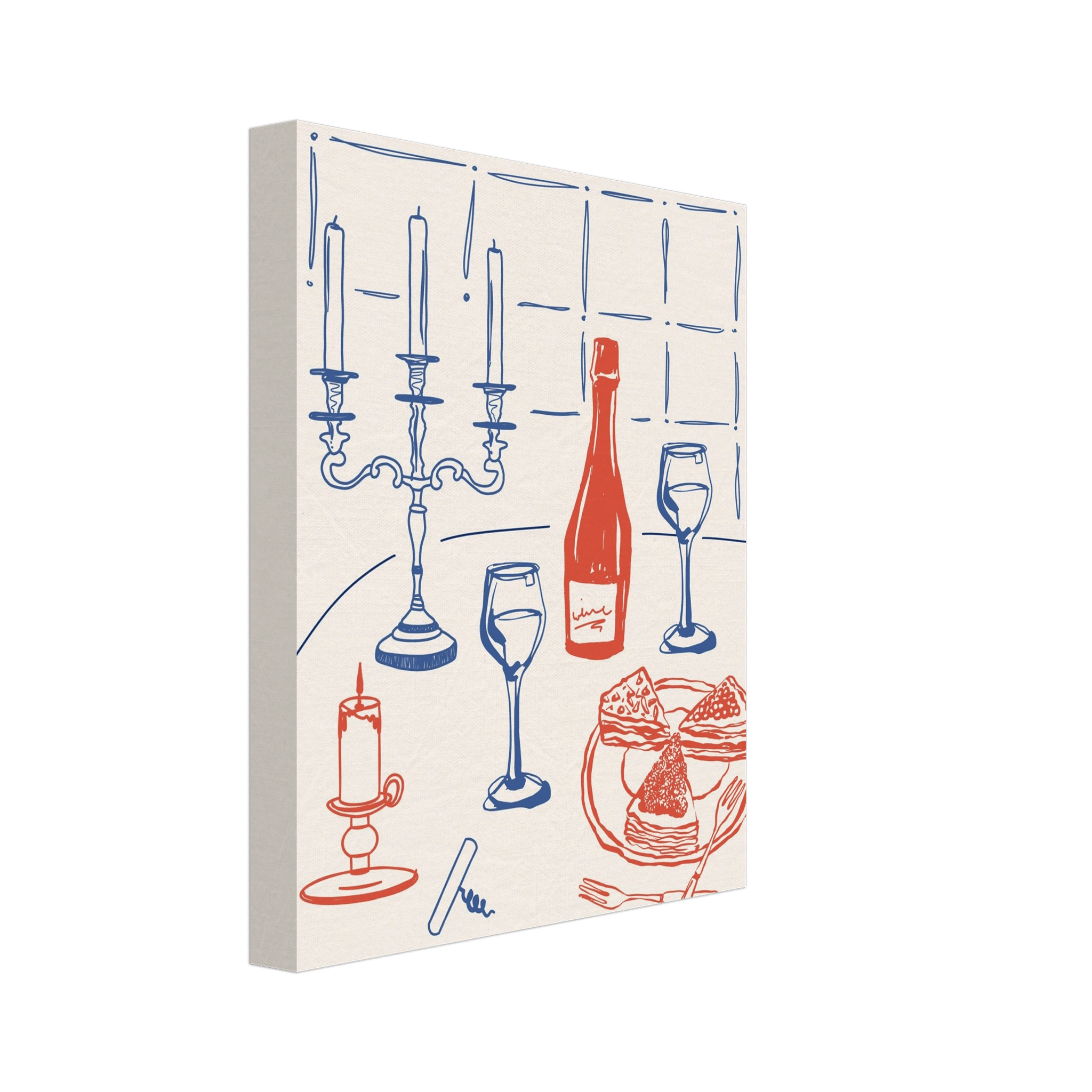 Candlelight Dinner Print | Wine & Candelabra Line Art Wall Art | Kitchen Poster - Evergreen Posters