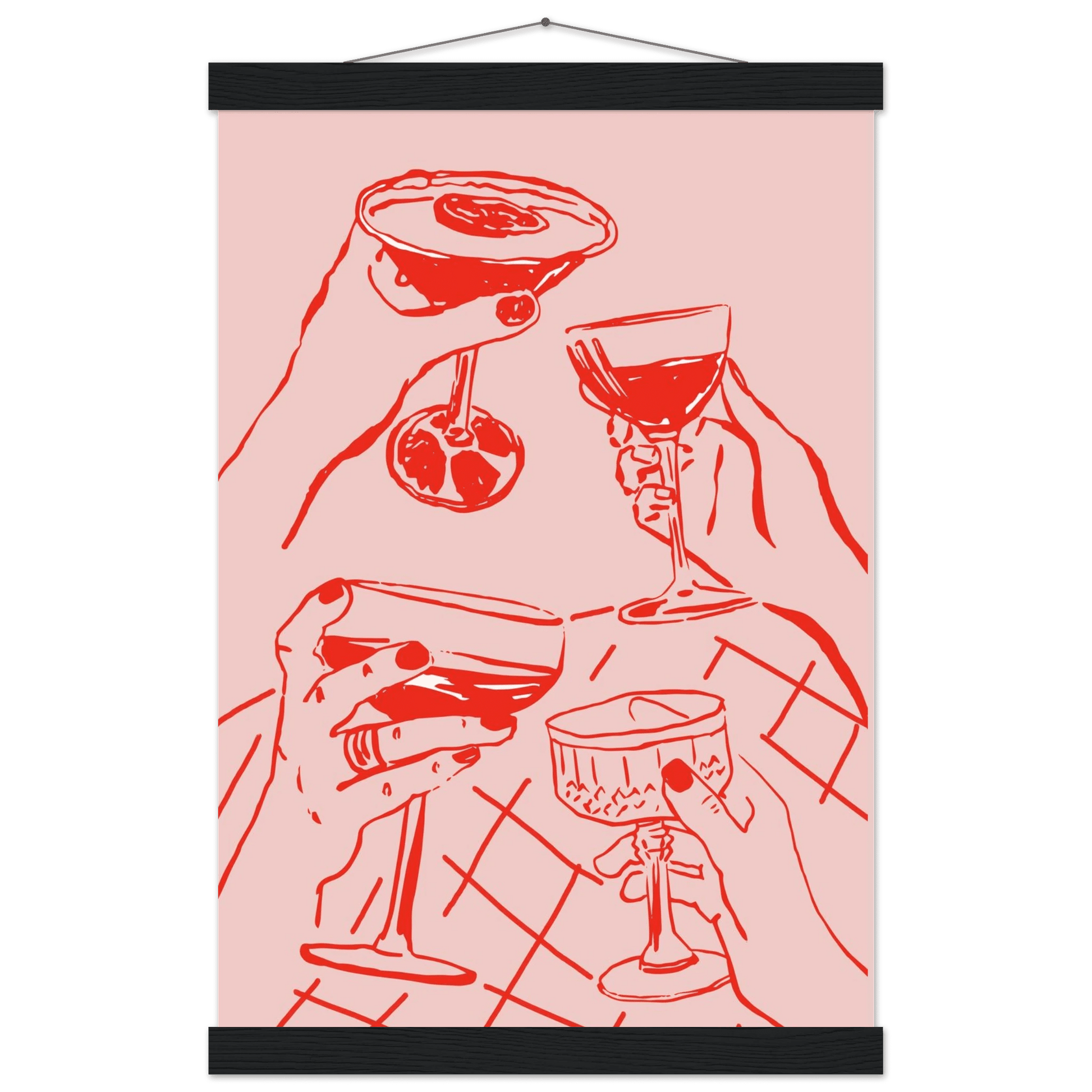 Cheers Print | Red & Pink Cocktail Glasses Wall Art | Kitchen Bar Poster - Evergreen Posters