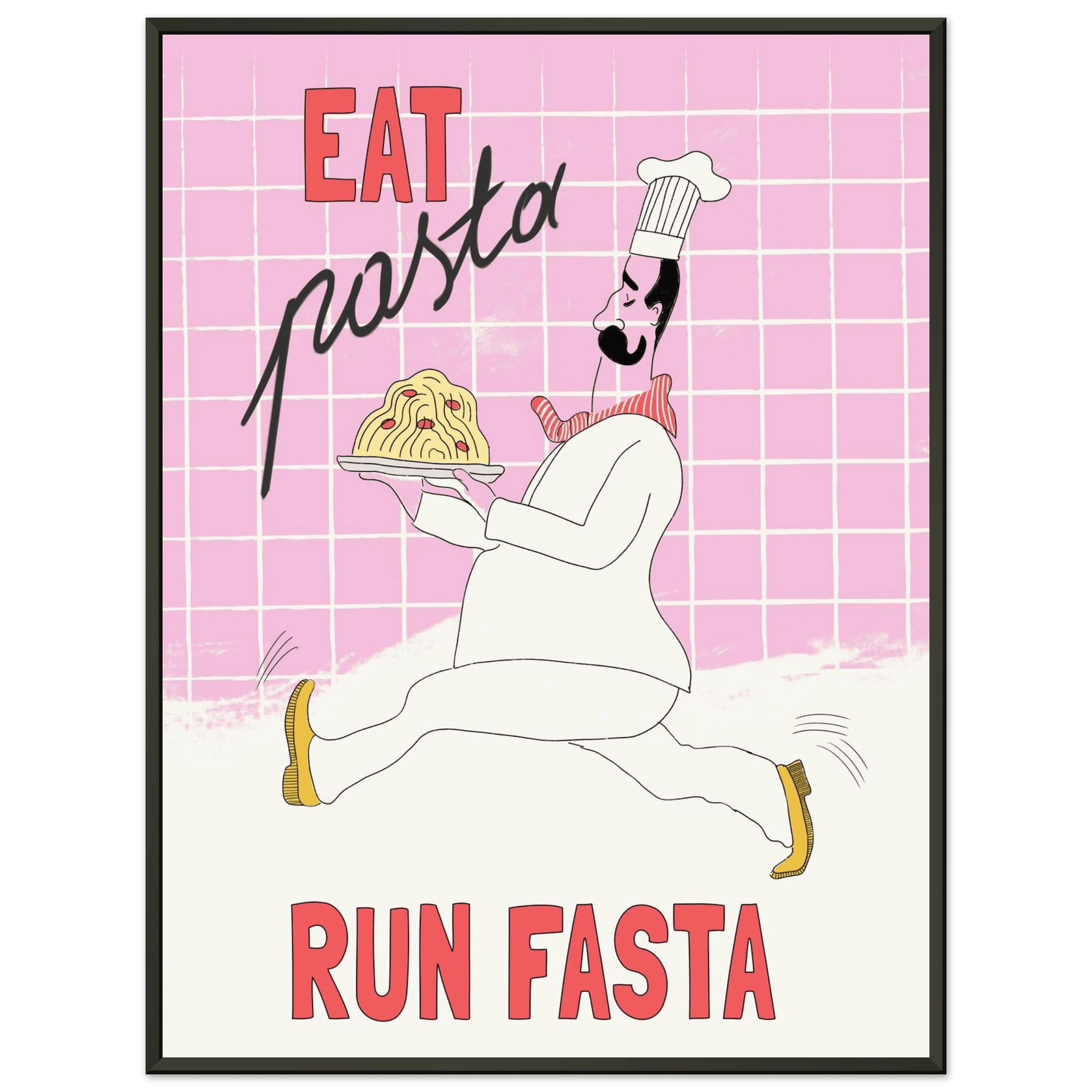 Eat Pasta Run Fasta Poster – Playful Kitchen Wall Art Print (Light Pink) - Evergreen Posters