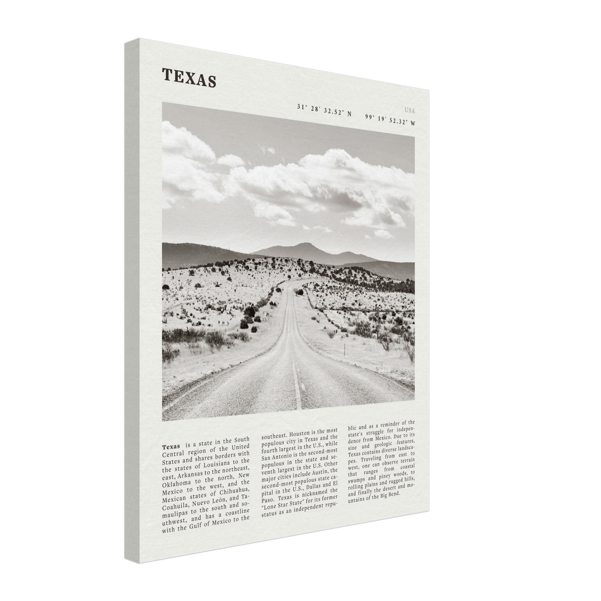 Texas Poster | Black & White Lone Star Road Wall Art | USA Travel Print Decor - Evergreen Posters