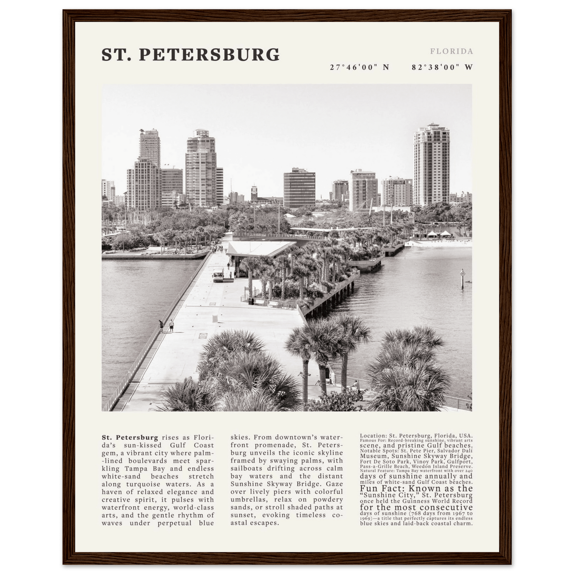 St. Petersburg Florida Poster Black and White – Vintage St Pete Skyline Print (Digital & Printed Options) - Evergreen Posters