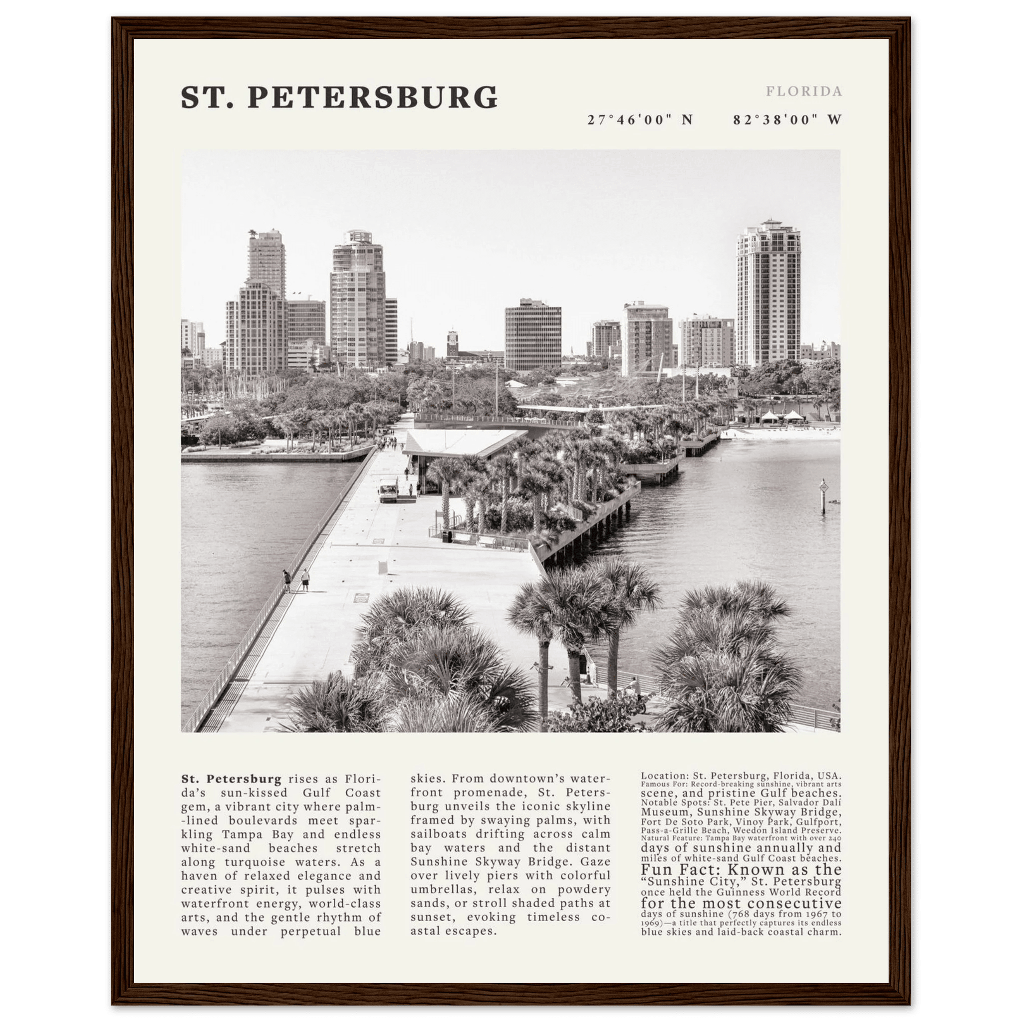 St. Petersburg Florida Poster Black and White – Vintage St Pete Skyline Print (Digital & Printed Options) - Evergreen Posters