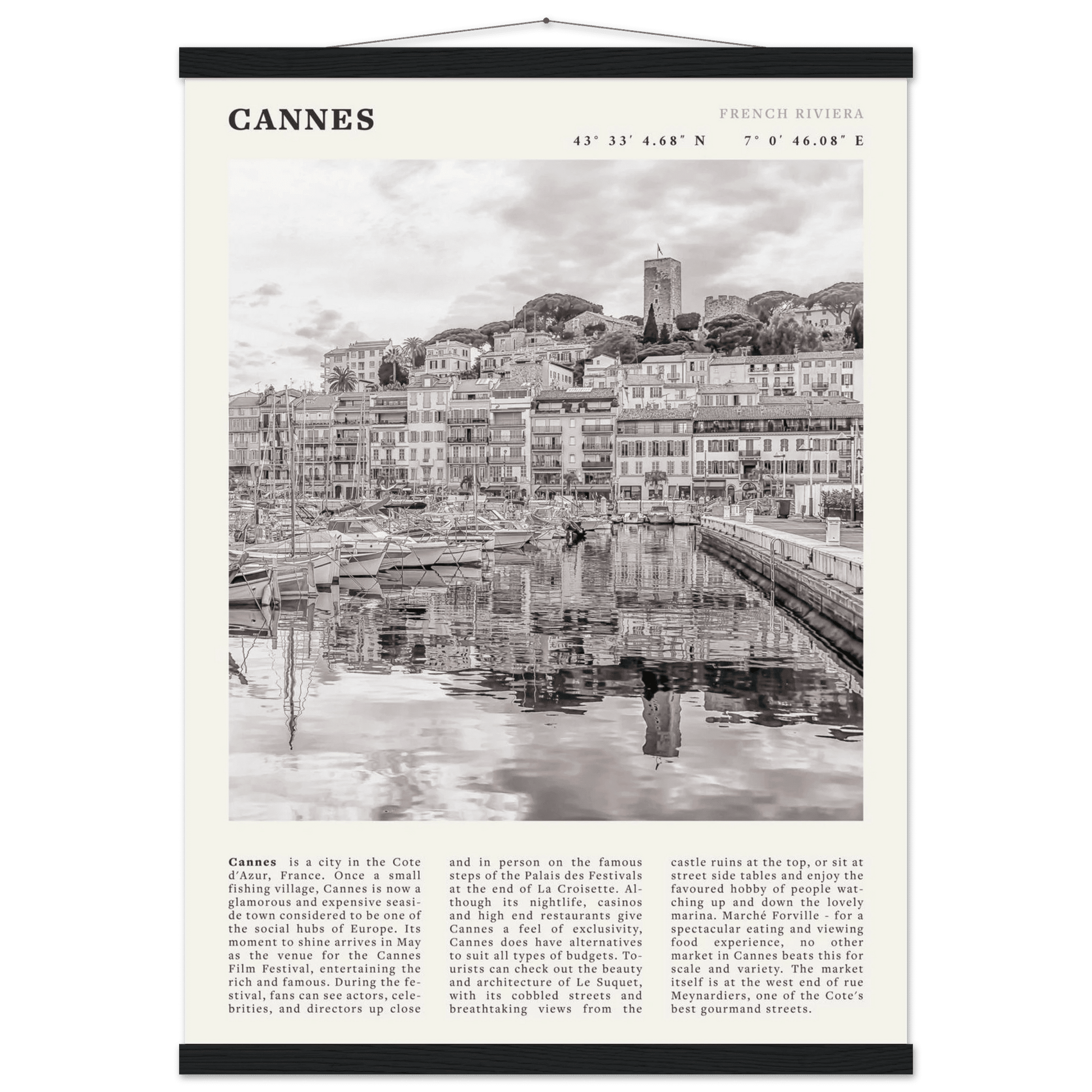 Cannes Poster | Black & White French Riviera Wall Art | France Travel Print - Evergreen Posters