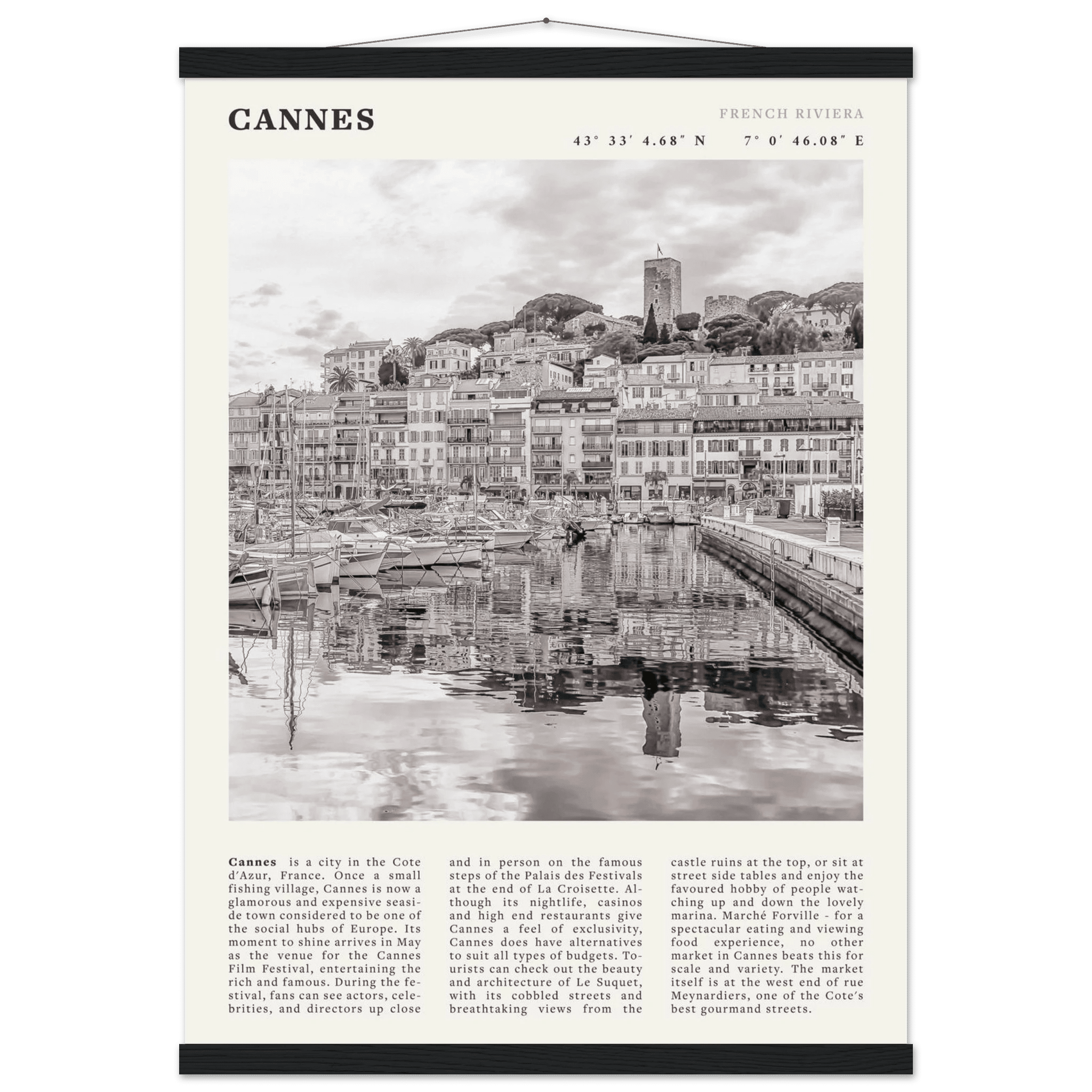 Cannes Poster | Black & White French Riviera Wall Art | France Travel Print - Evergreen Posters