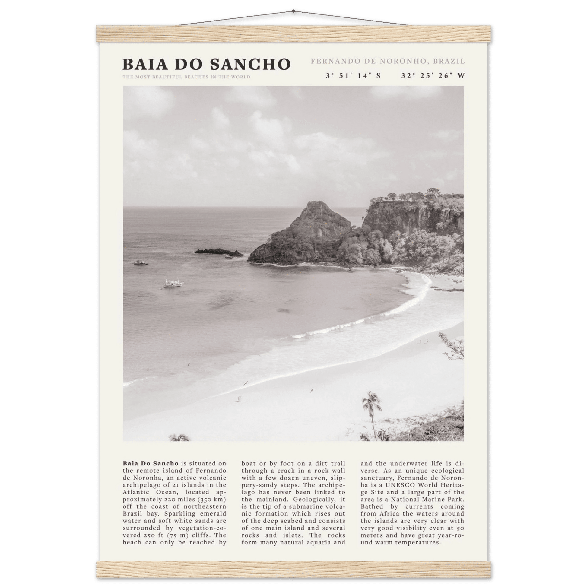Baia Do Sancho Poster | Black & White Brazil Beach Wall Art | Fernando de Noronha - Evergreen Posters