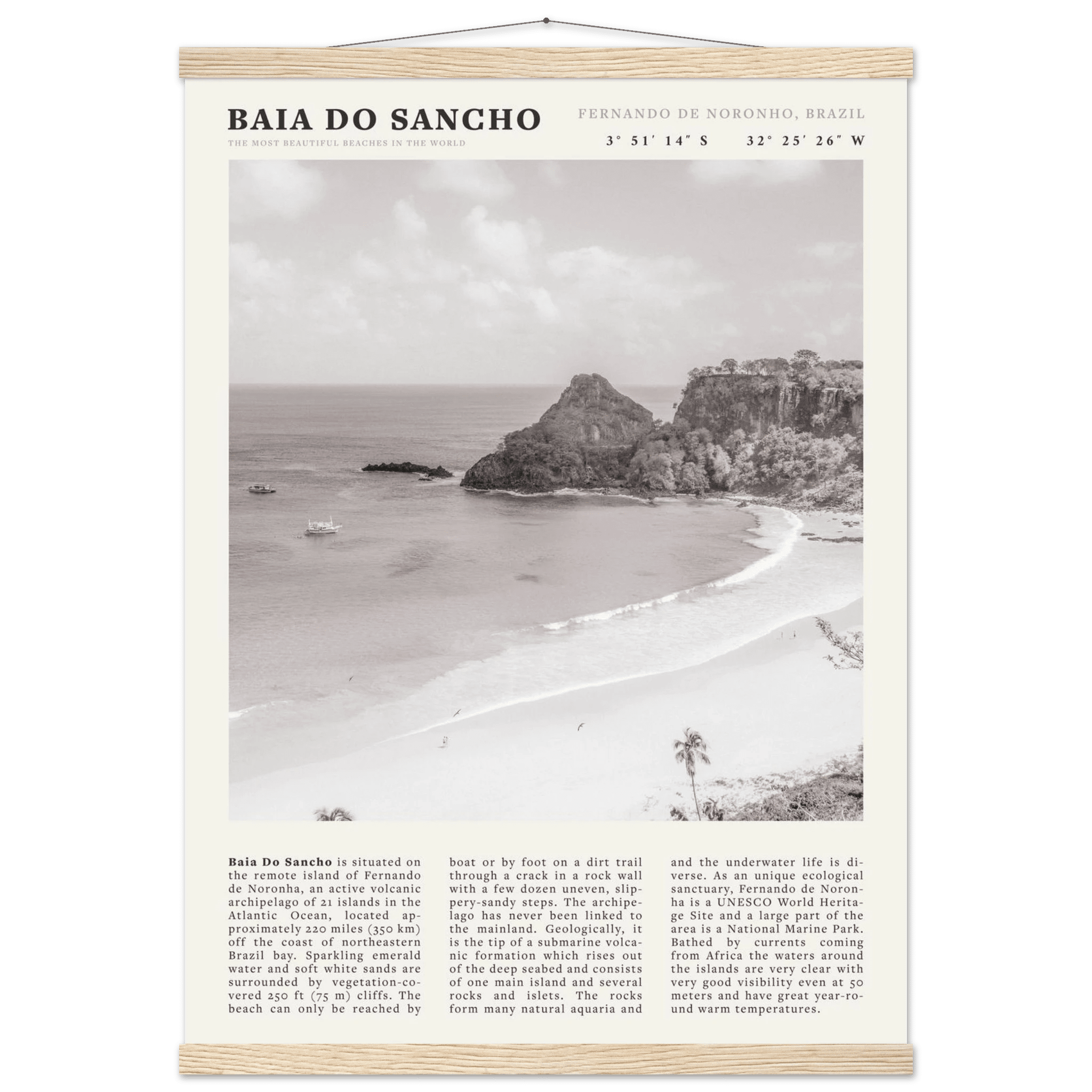 Baia Do Sancho Poster | Black & White Brazil Beach Wall Art | Fernando de Noronha - Evergreen Posters
