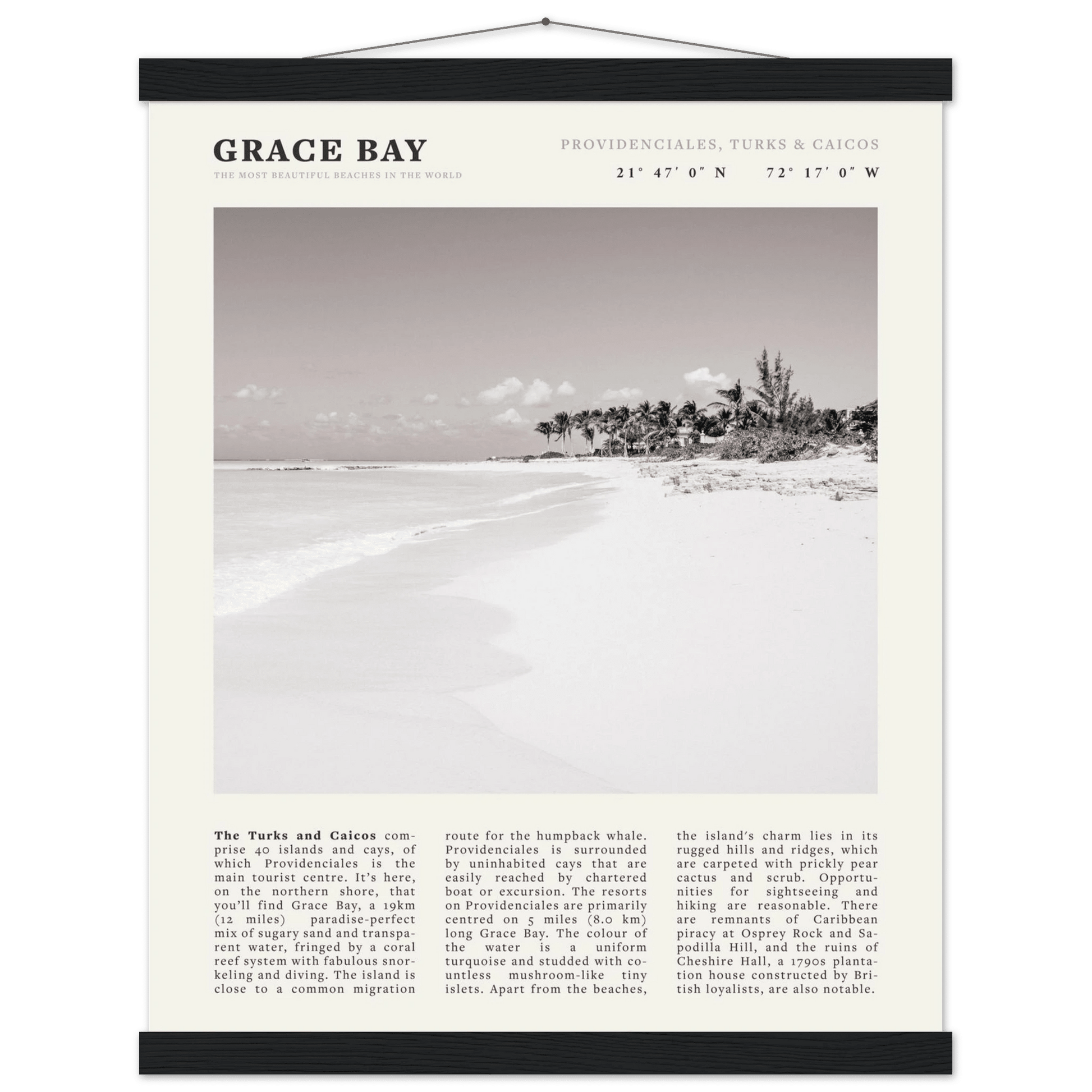 Grace Bay Poster | Black & White Turks & Caicos Wall Art | Caribbean Beach Print - Evergreen Posters