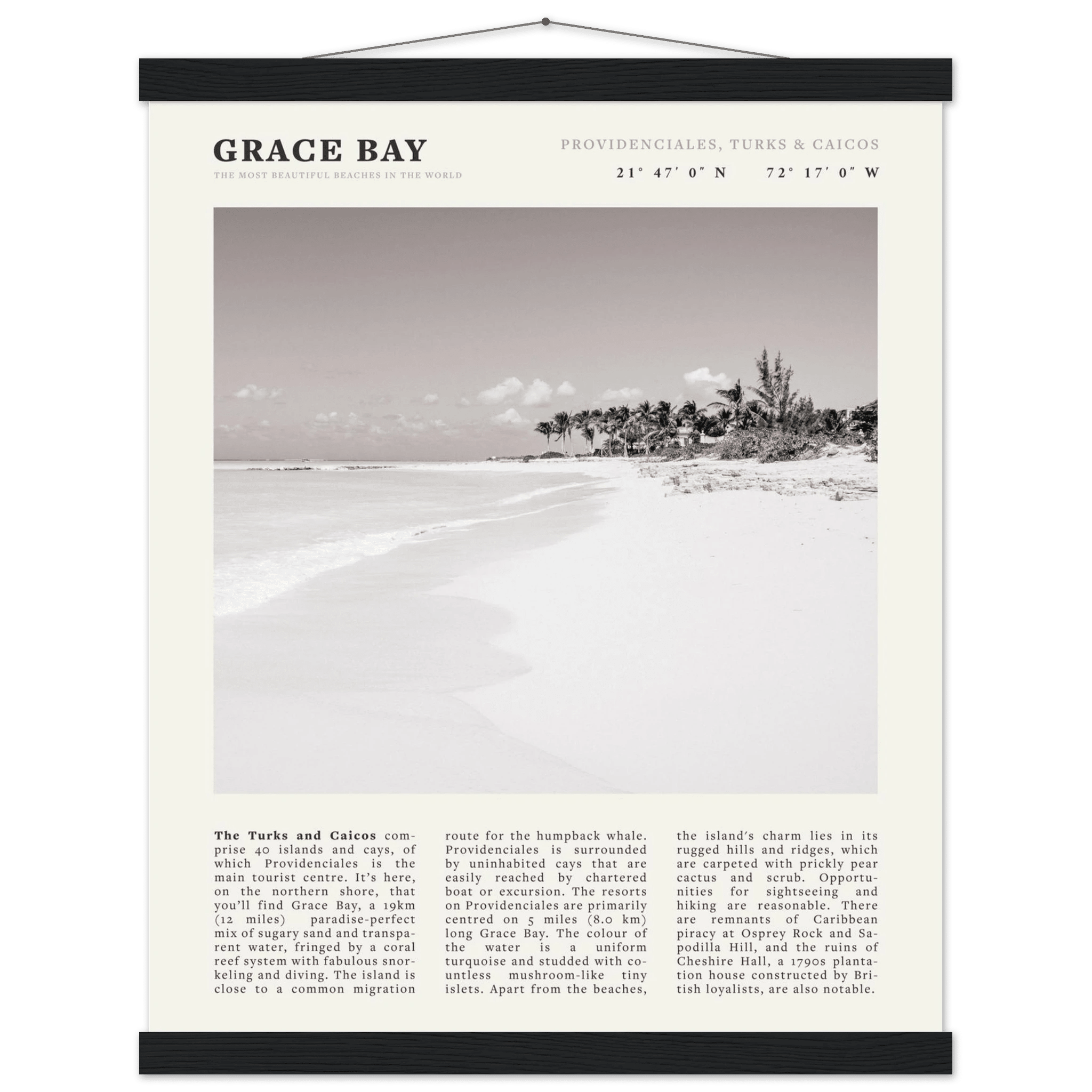 Grace Bay Poster | Black & White Turks & Caicos Wall Art | Caribbean Beach Print - Evergreen Posters