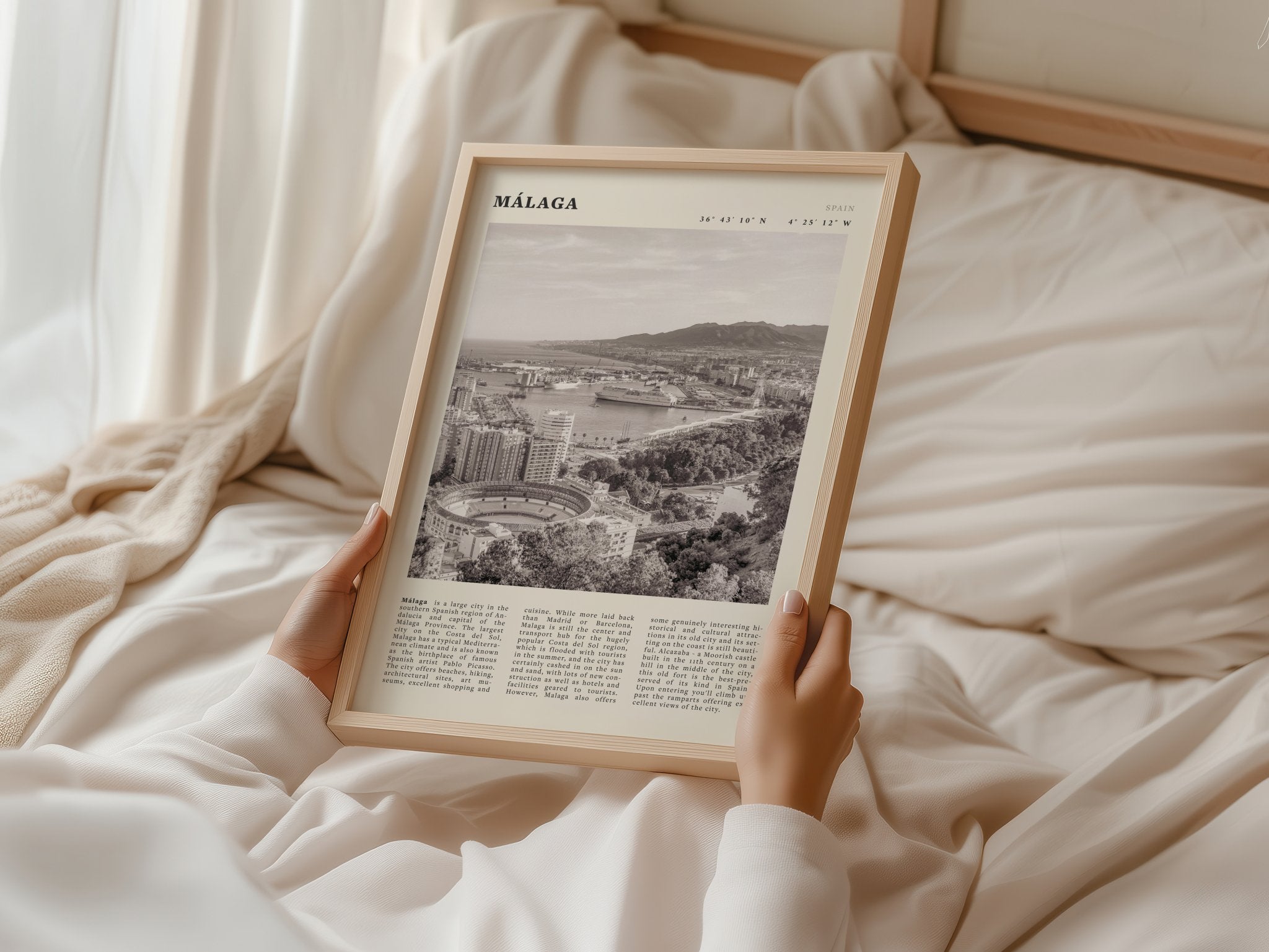 Málaga Poster | Black & White Costa del Sol Wall Art | Spain Travel Print - Evergreen Posters