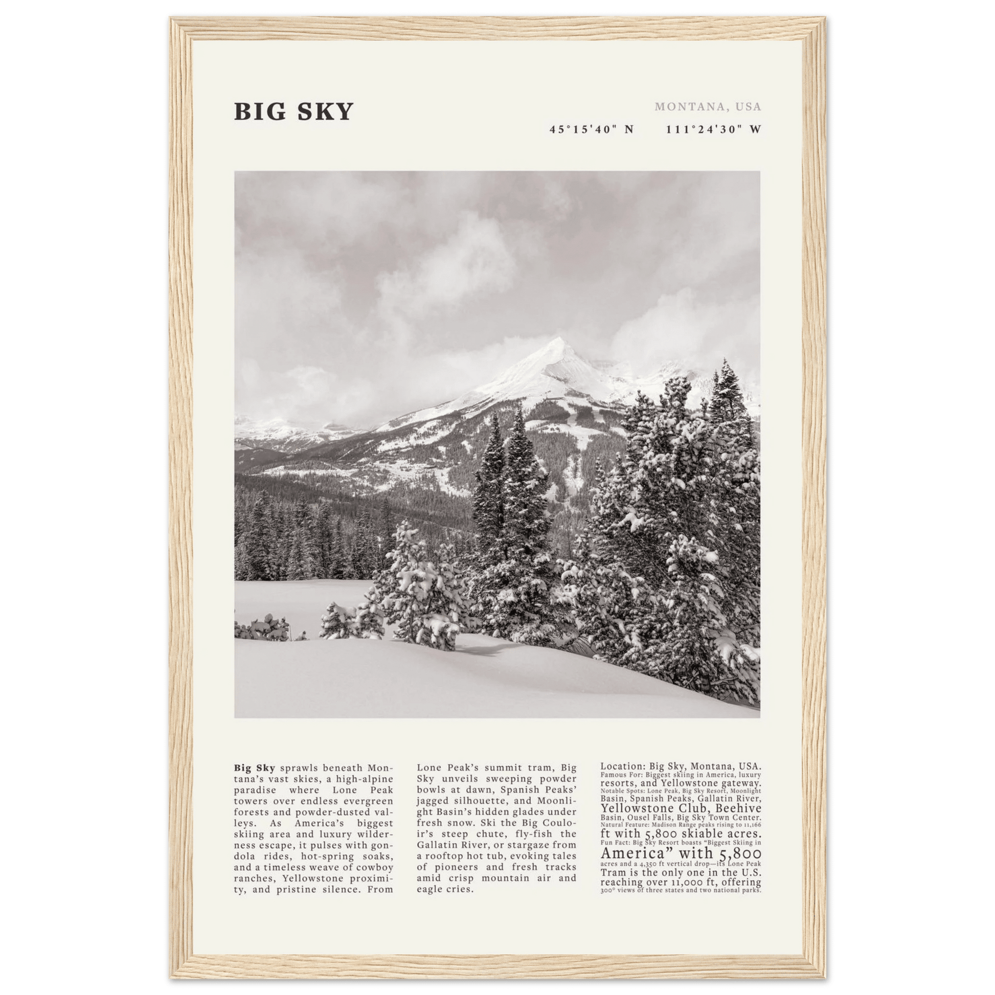 Big Sky Montana Poster Black and White – Vintage Lone Peak Ski Resort Print (Digital & Printed Options) - Evergreen Posters