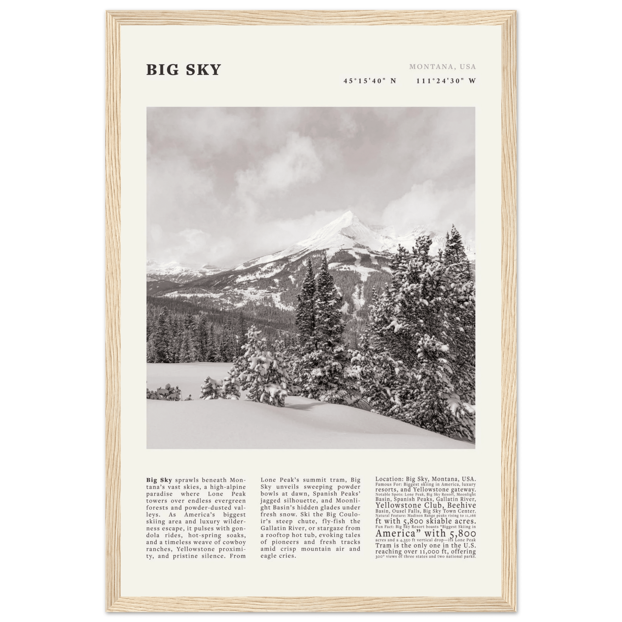 Big Sky Montana Poster Black and White – Vintage Lone Peak Ski Resort Print (Digital & Printed Options) - Evergreen Posters