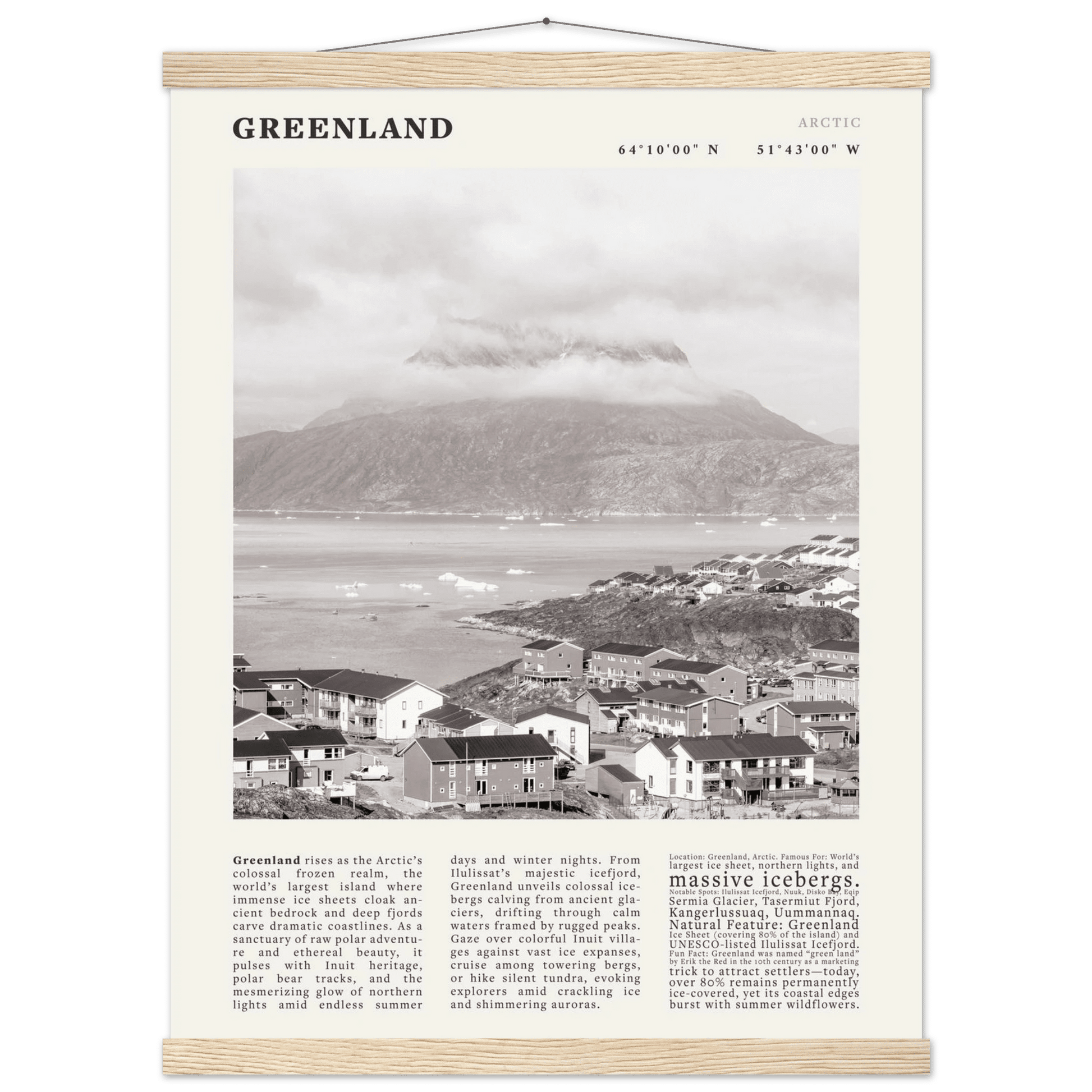 Greenland Poster Black and White – Vintage Arctic Fjord Landscape Print (Digital & Printed Options) - Evergreen Posters
