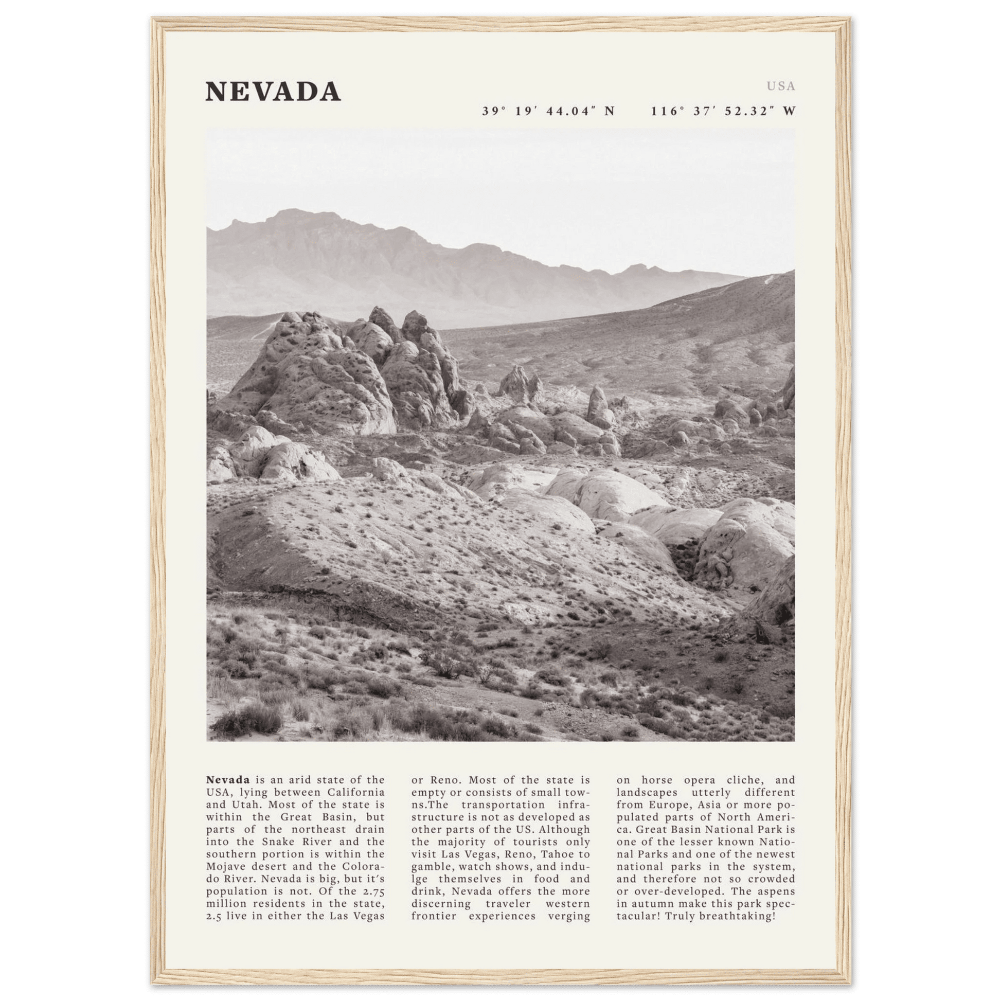 Nevada Poster | Black & White Desert Landscape Wall Art | USA Travel Print Decor - Evergreen Posters