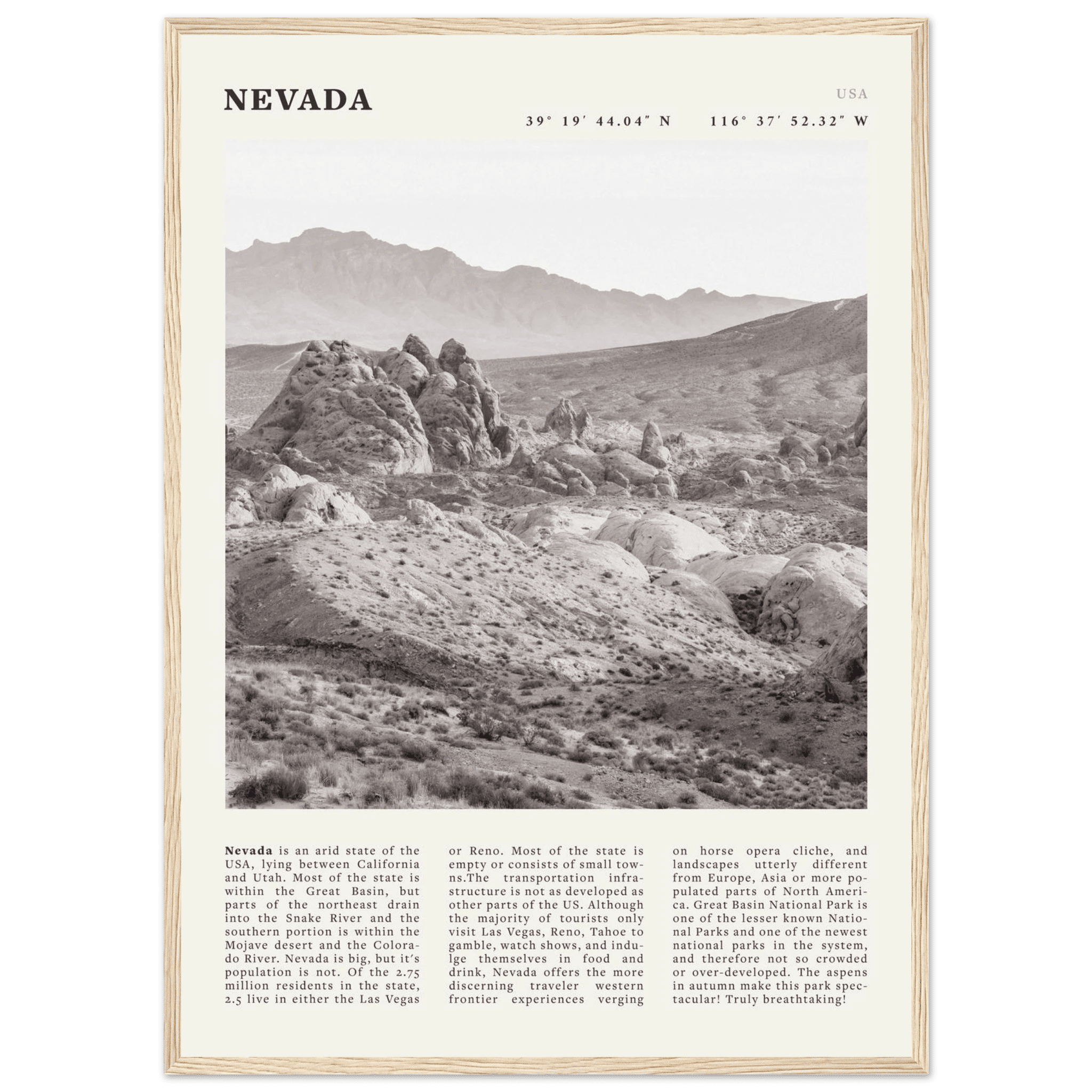 Nevada Poster | Black & White Desert Landscape Wall Art | USA Travel Print Decor - Evergreen Posters