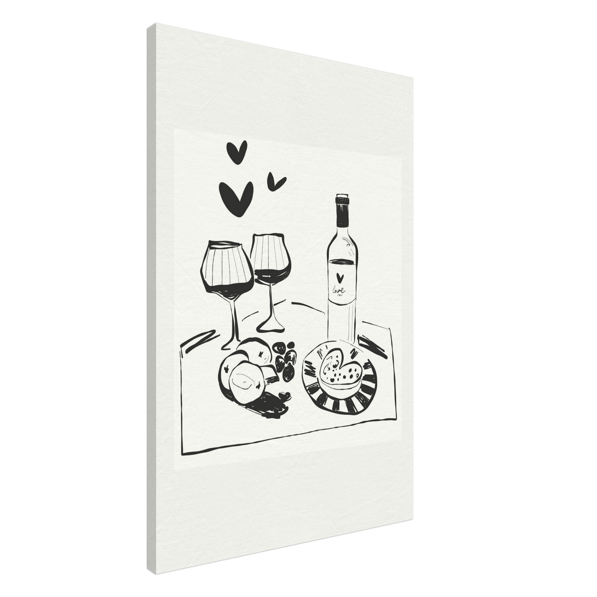 Wine for Two Print | Black Line Art Romantic Kitchen Wall Art | Couples Poster - Evergreen Posters