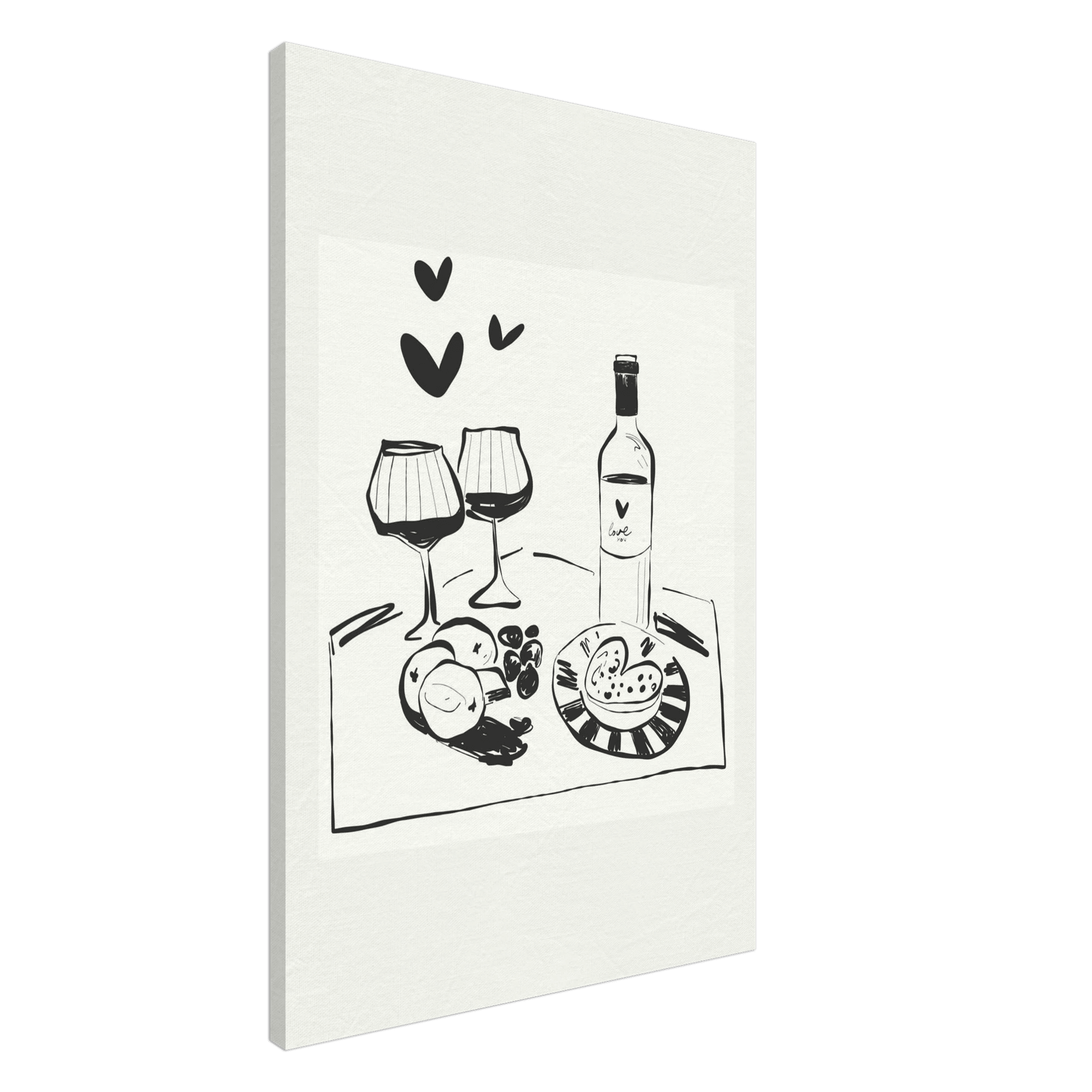Wine for Two Print | Black Line Art Romantic Kitchen Wall Art | Couples Poster - Evergreen Posters