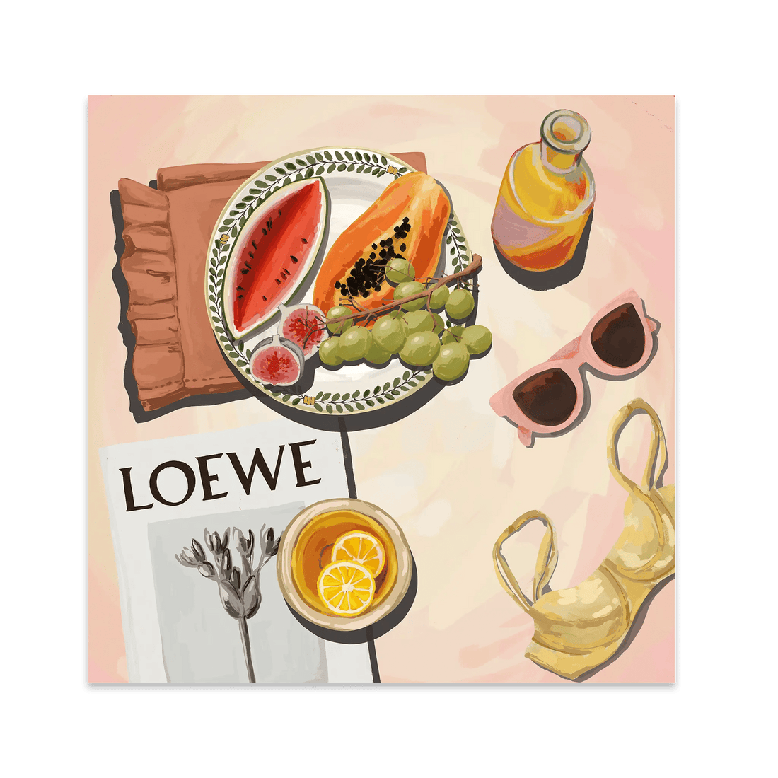 Loewe Summer Fruits Poster | Dopamine Decor Food Wall Art | Pastel Square Kitchen Print - Evergreen Posters - 1