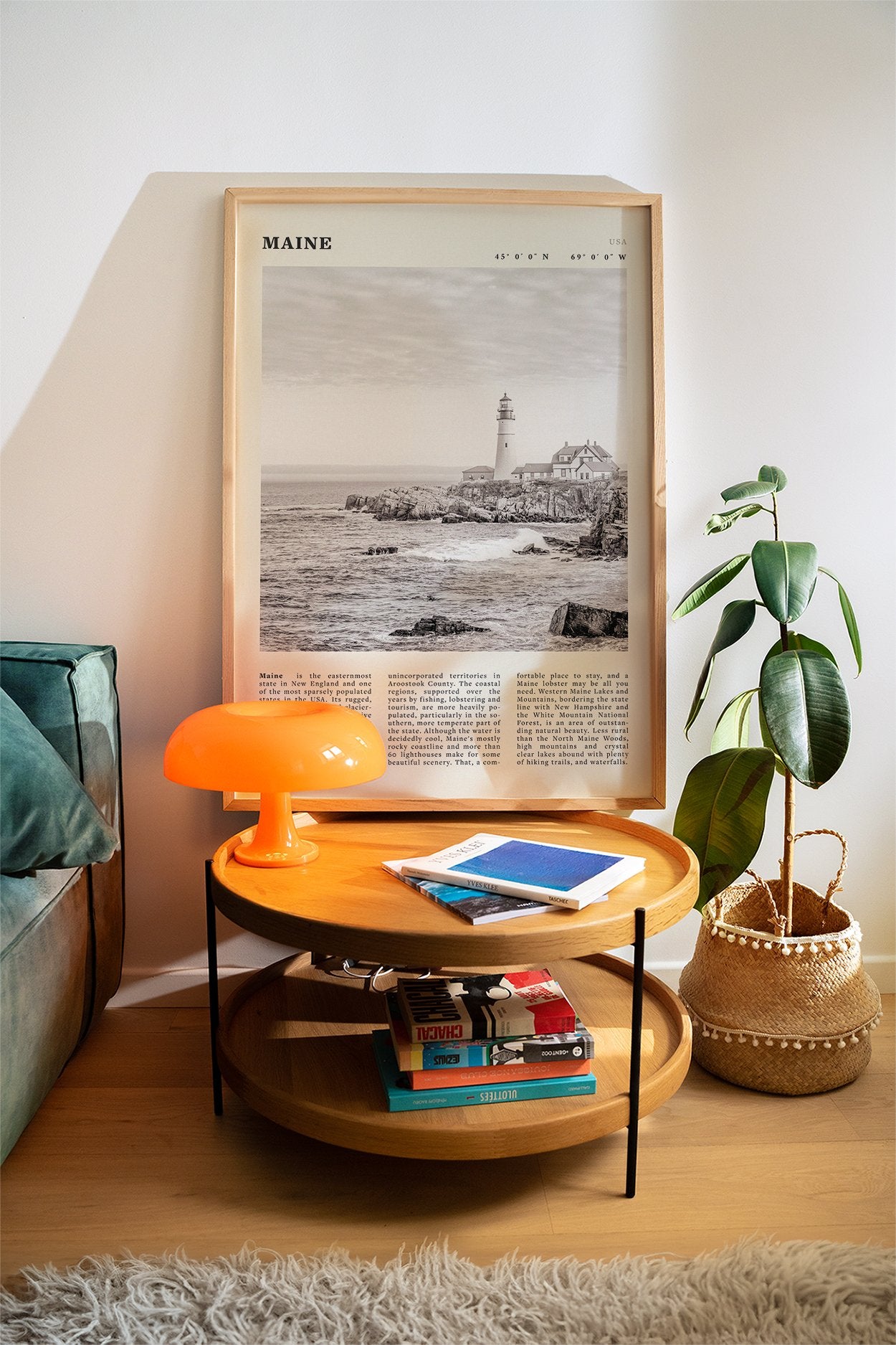Maine Poster | Black & White Lighthouse Wall Art | New England Coastal Travel Print - Evergreen Posters
