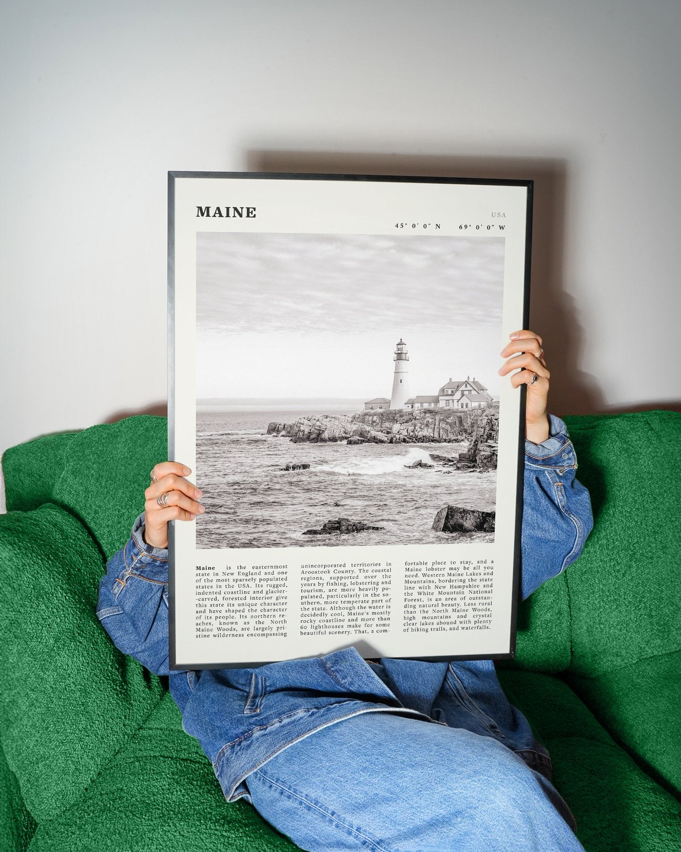 Maine Poster | Black & White Lighthouse Wall Art | New England Coastal Travel Print - Evergreen Posters