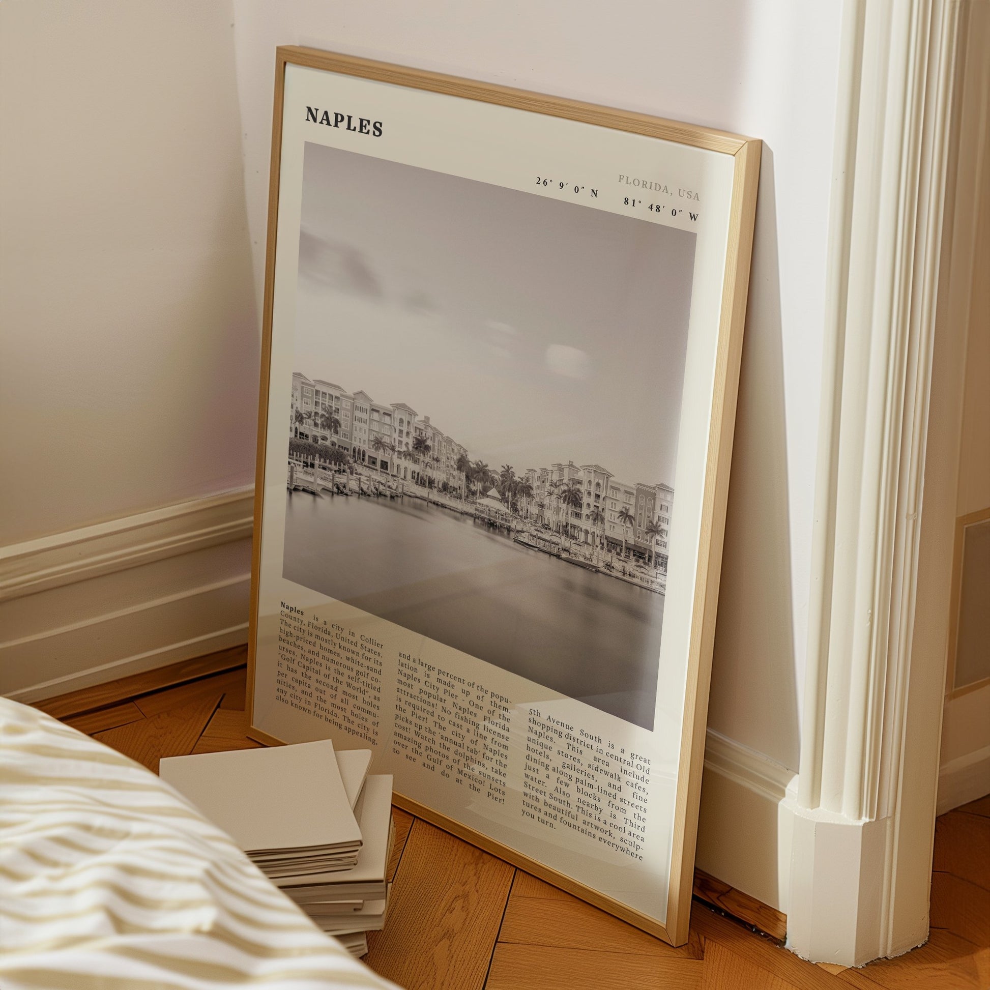 Naples Florida Poster | Black & White Gulf Coast Wall Art | FL Travel Print - Evergreen Posters