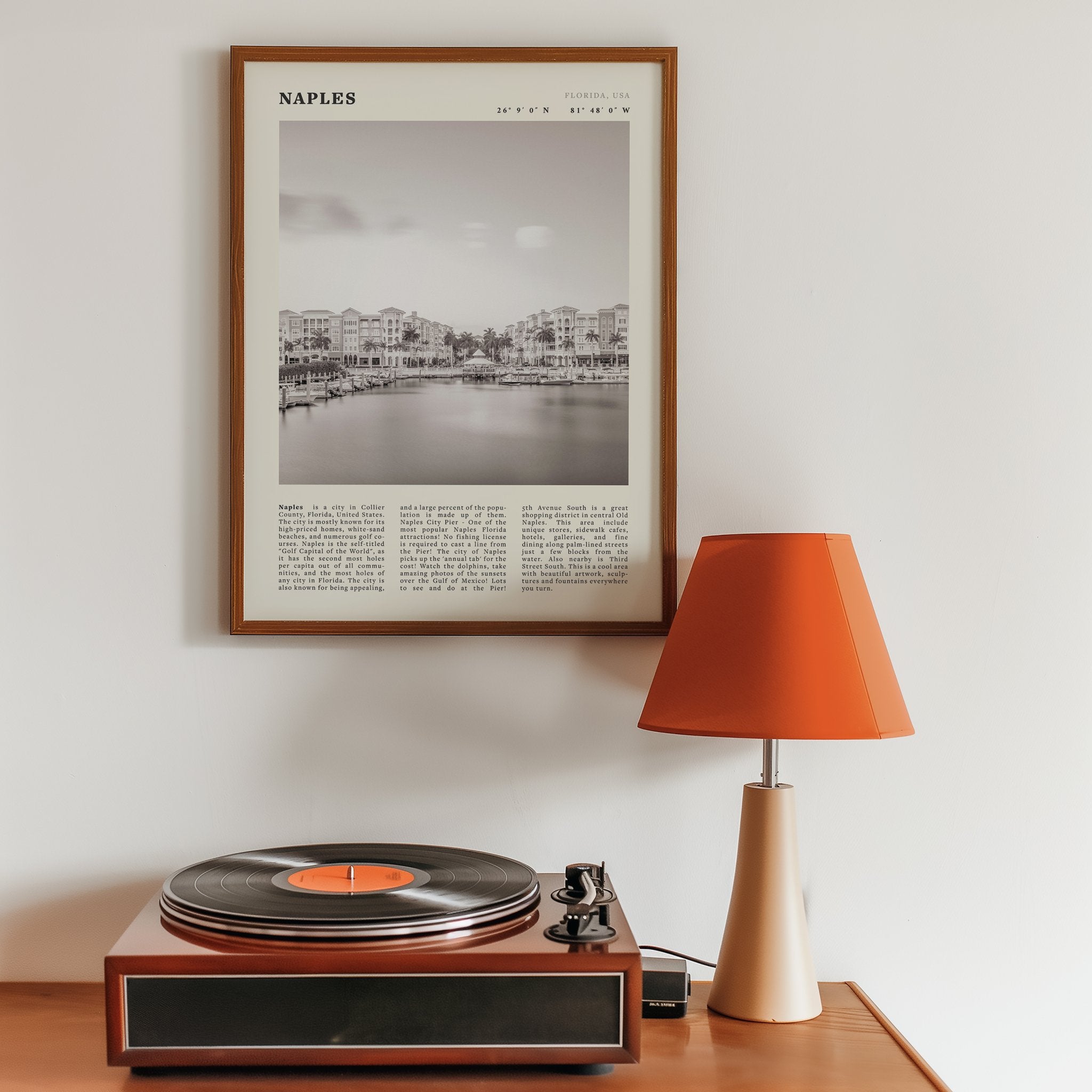 Naples Florida Poster | Black & White Gulf Coast Wall Art | FL Travel Print - Evergreen Posters