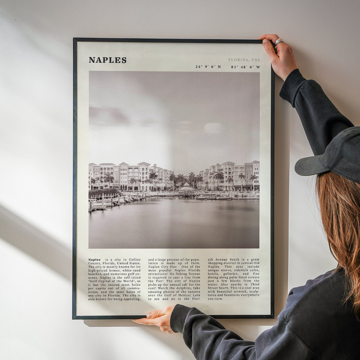 Naples Florida Poster | Black & White Gulf Coast Wall Art | FL Travel Print - Evergreen Posters