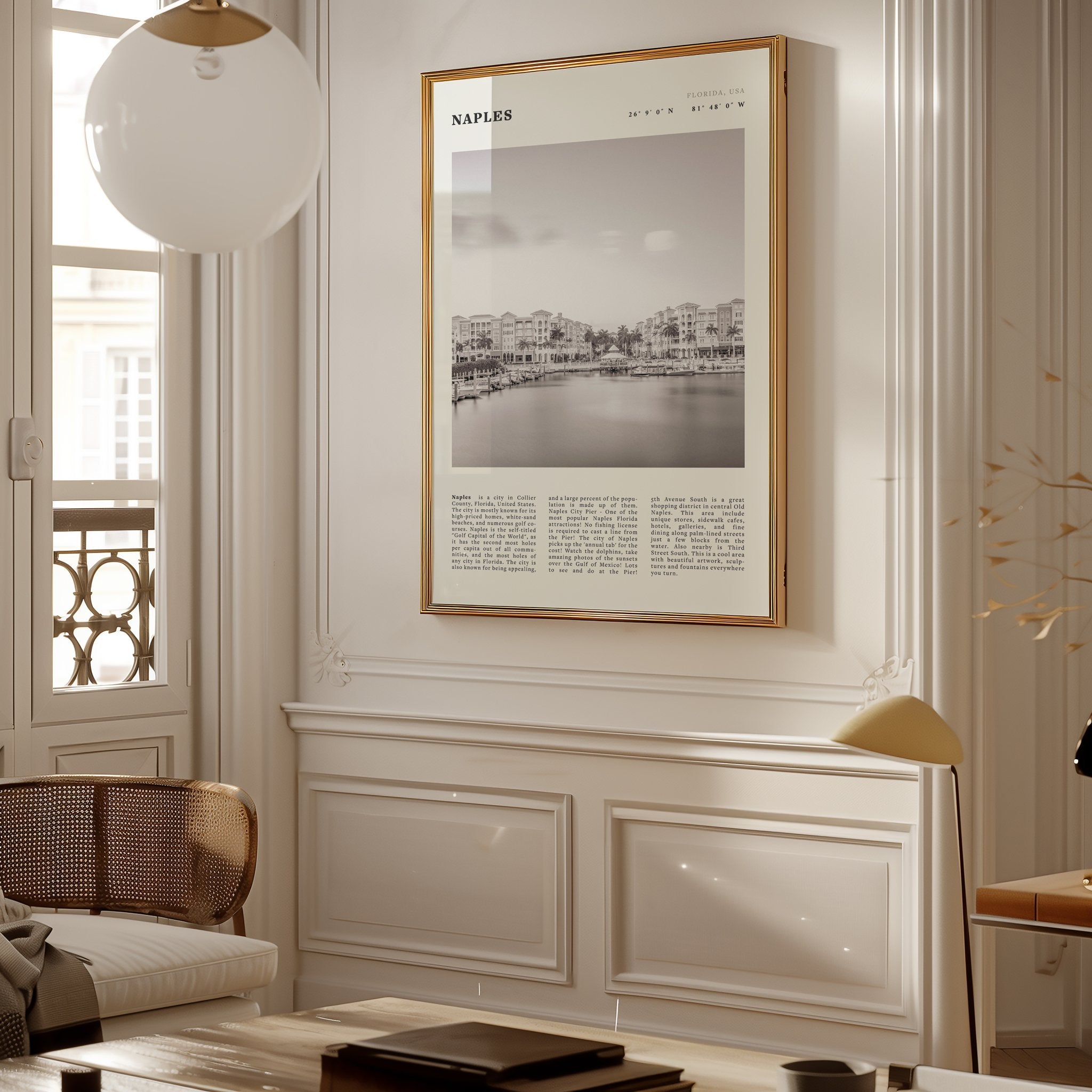 Naples Florida Poster | Black & White Gulf Coast Wall Art | FL Travel Print - Evergreen Posters