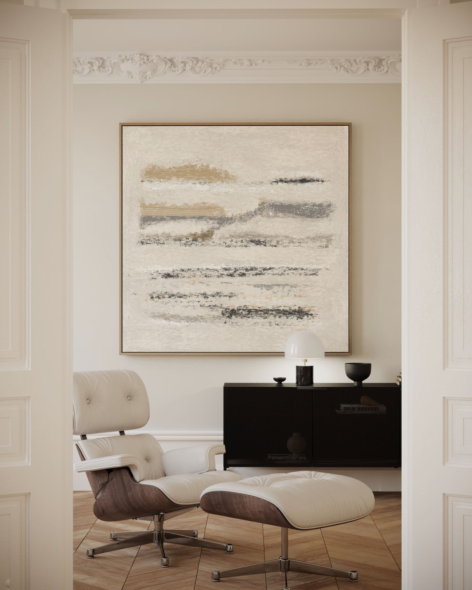 Neutral Abstract Poster | Beige Textured Brushstroke Wall Art | Minimalist Living Room Print - Evergreen Posters