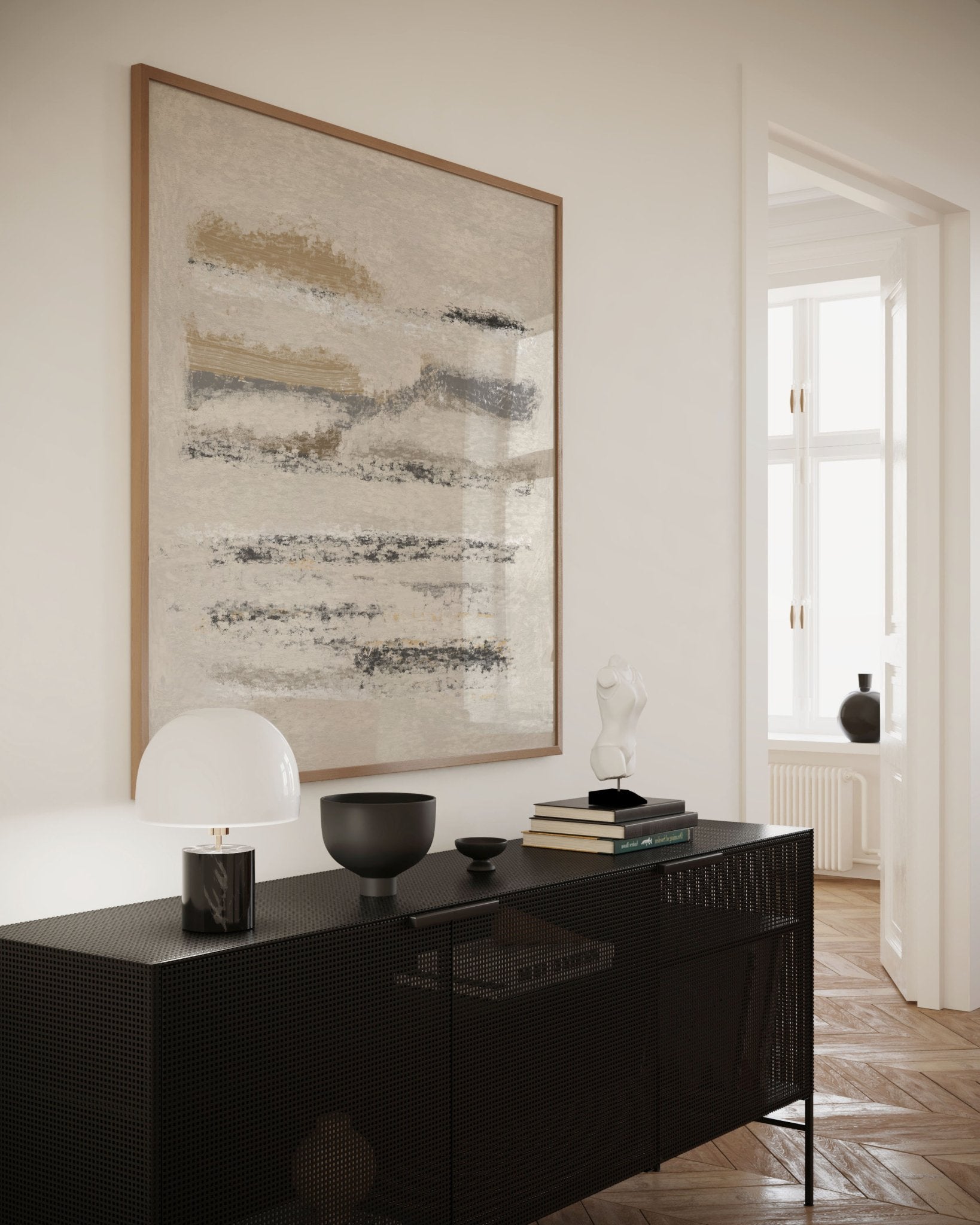 Neutral Abstract Poster | Beige Textured Brushstroke Wall Art | Minimalist Living Room Print - Evergreen Posters