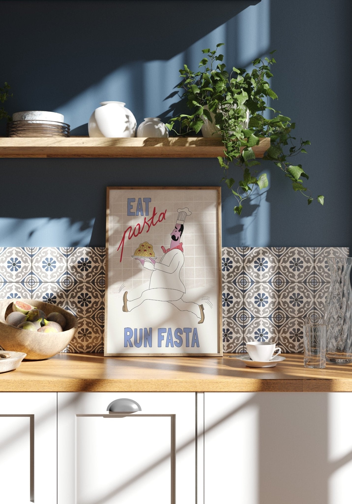 Eat Pasta Run Fasta Poster – Fun Kitchen Wall Art Print (Digital & Printed Options) - Evergreen Posters