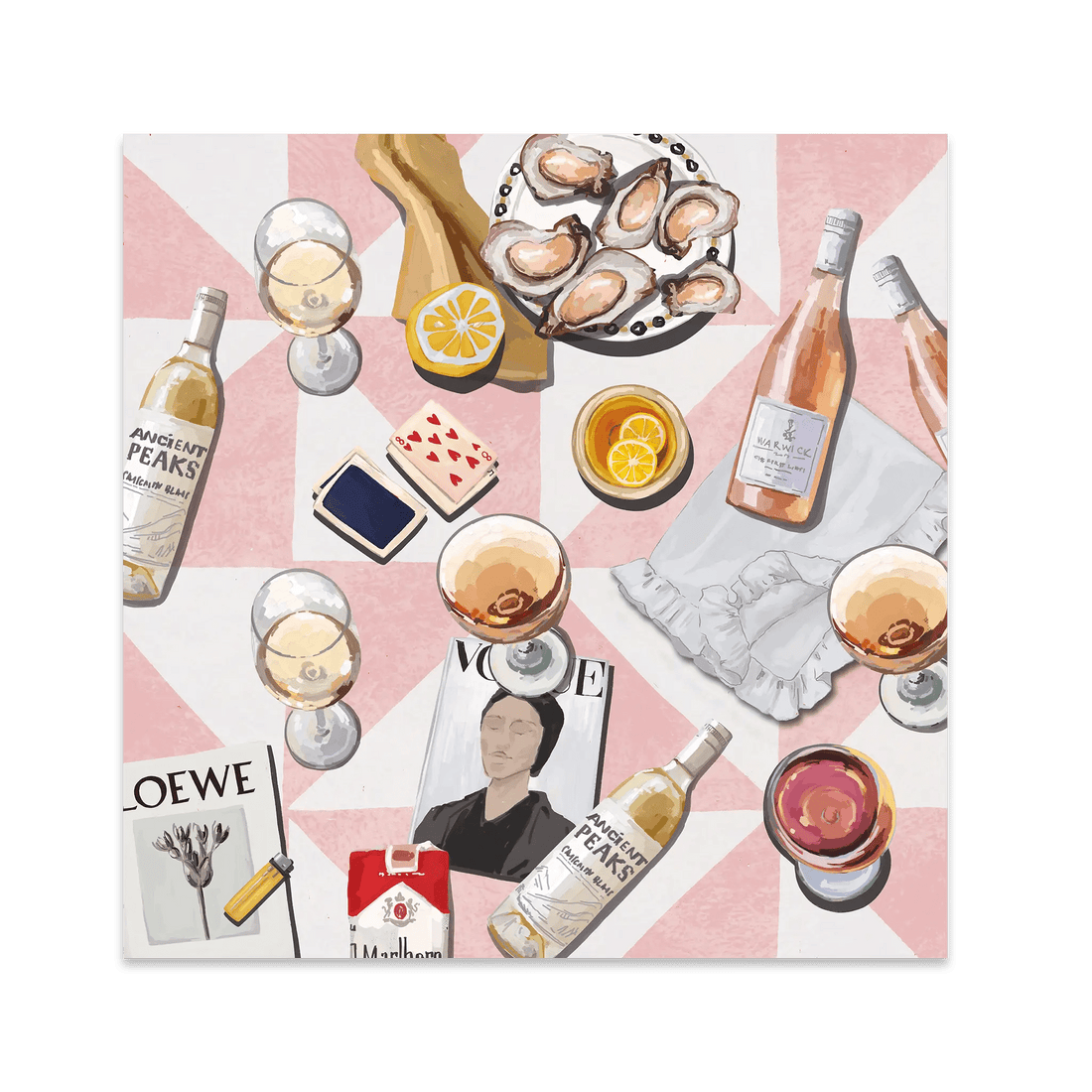 Vogue Oysters & Rosé Poster | Dopamine Decor Luxury Wall Art | Pink Tile Square Print - Evergreen Posters