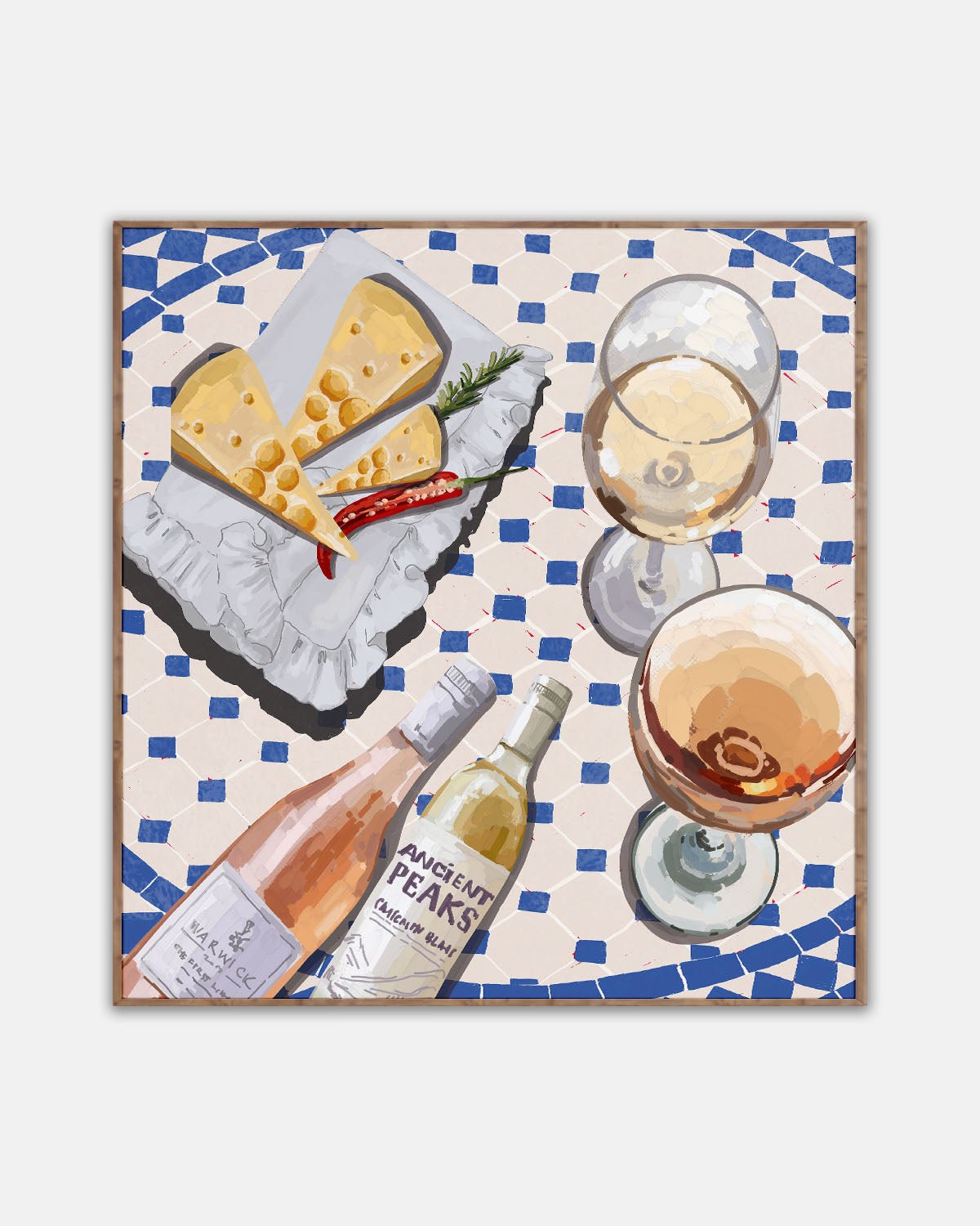 Wine & Cheese Poster | Food Wall Art | Blue Tile Square Kitchen Print - Evergreen Posters - 42